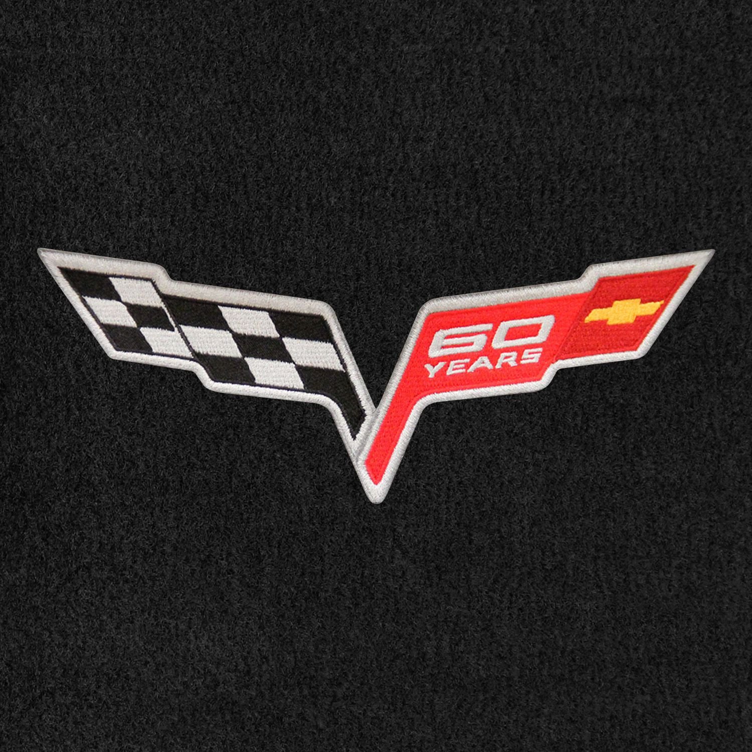 Lloyd Mats Velourtex Ebony Standard Floor Mat for 2013 Chevrolet Corvette Coupe with 60th Anniversary Flags Applique - Premium Car Mats for Sports Cars, Luxury Vehicles & Auto Enthusiasts