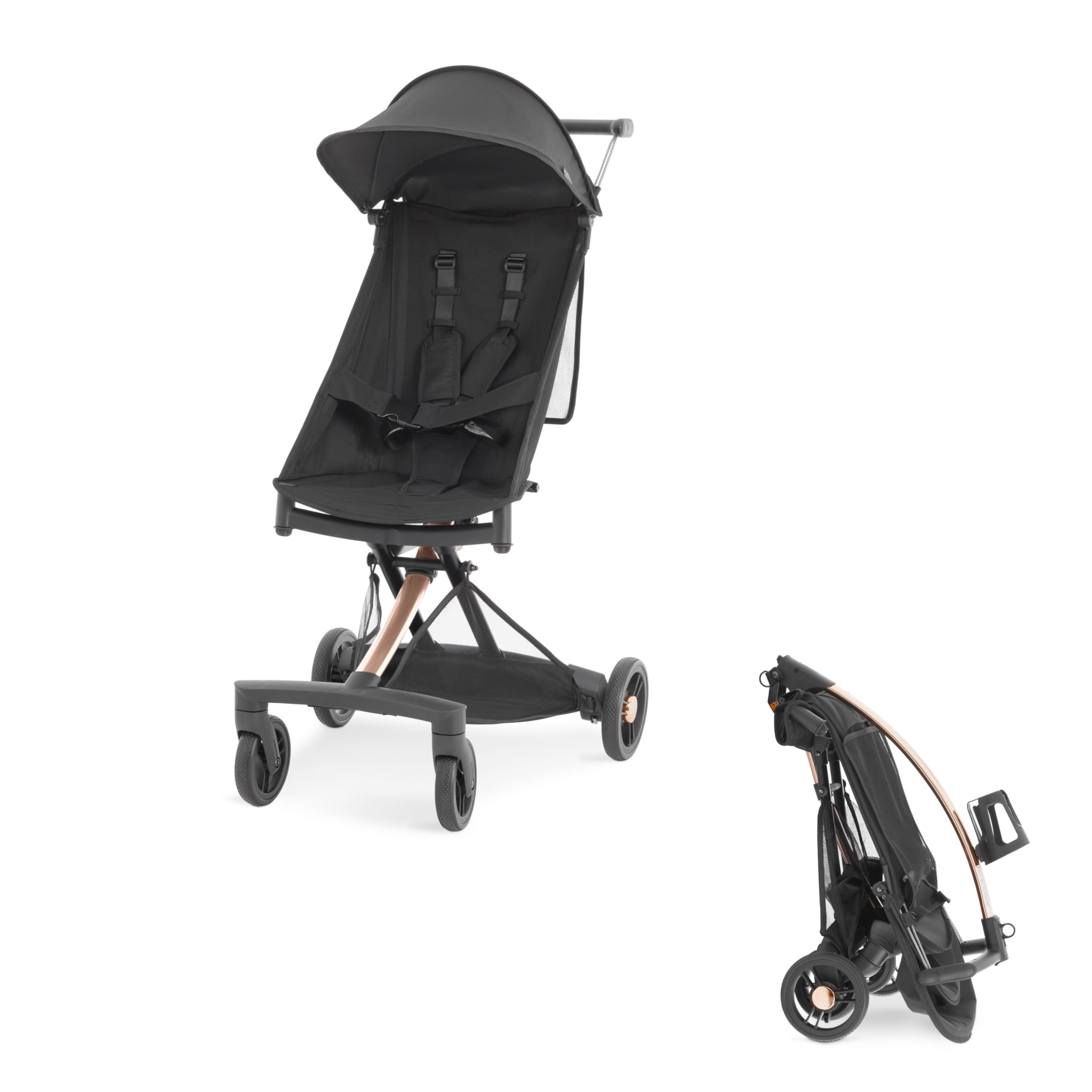 Evolur Roamer Ultra Lightweight Umbrella Stroller - Gold Black Compact Travel Stroller with One-Hand Fold, 5-Point Safety Harness, Adjustable Canopy & Lightweight Aluminum Frame | Perfect for Air Travel, Shopping & Daily Walks with Baby