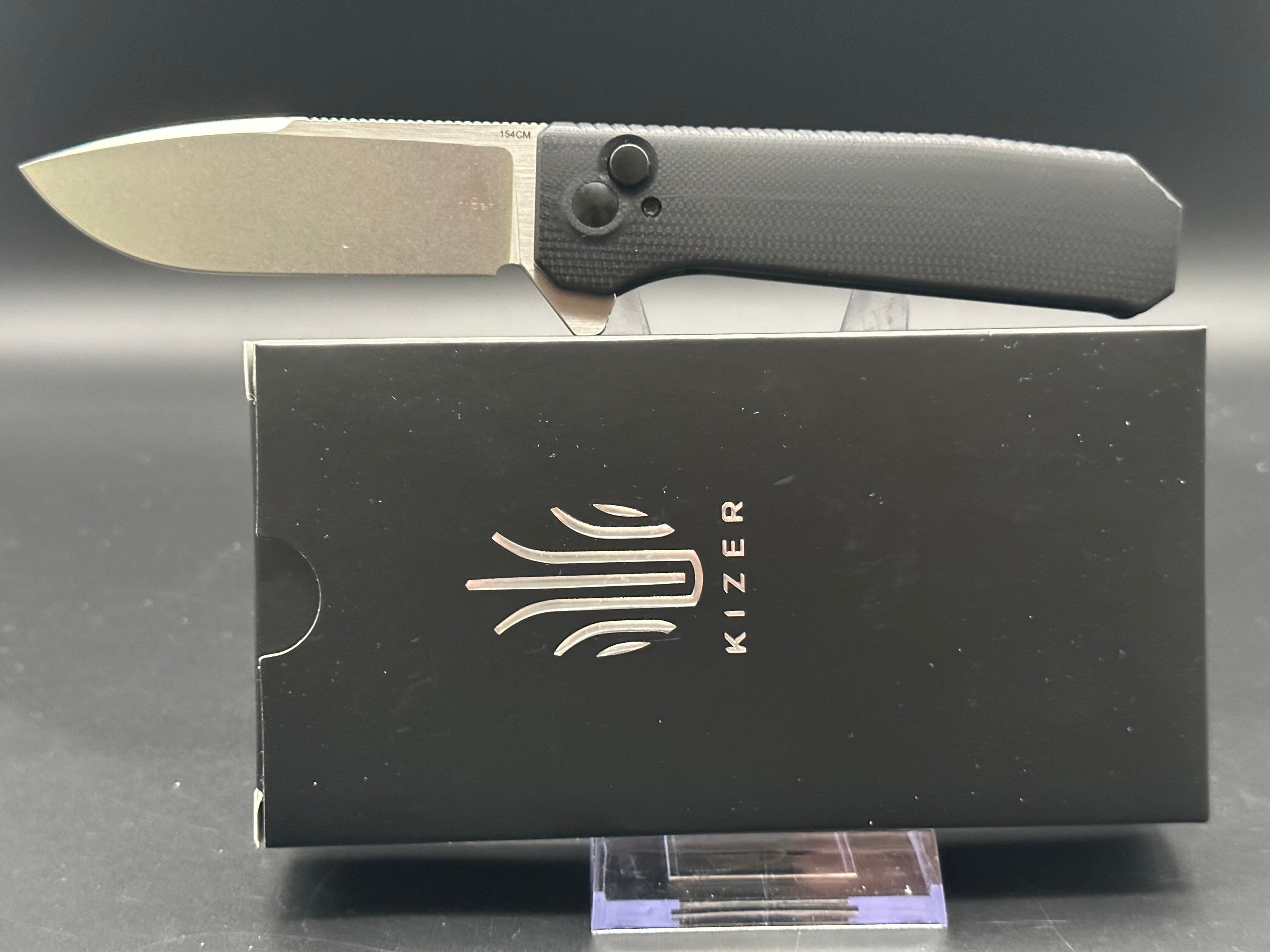 KIZER BRAT Button Lock Folding Knife - Black G10 Handle | EDC Pocket Knife for Camping, Hiking & Outdoor Adventures