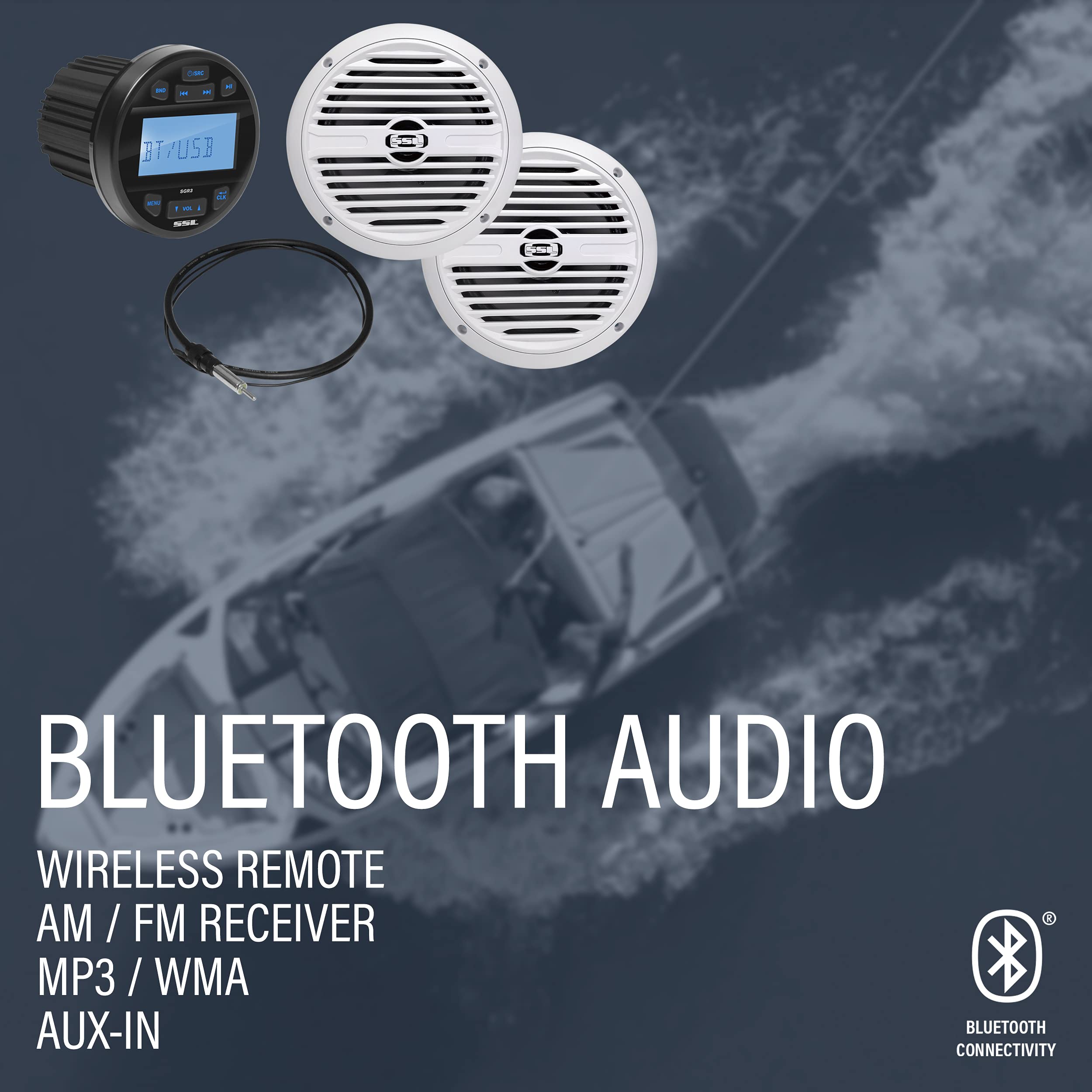 Sound Storm Laboratories SGR3.62 Marine Boat Stereo System with Bluetooth, AM/FM Radio & IPX6 Waterproof 6.5