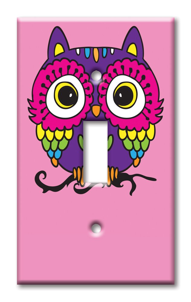 Oversized Single Gang Toggle Switch Plate - Decorative Metal Wall Plate with Pink Owl Design - Made in USA - Perfect for Home Decor, Nursery, Kids Room & Office
