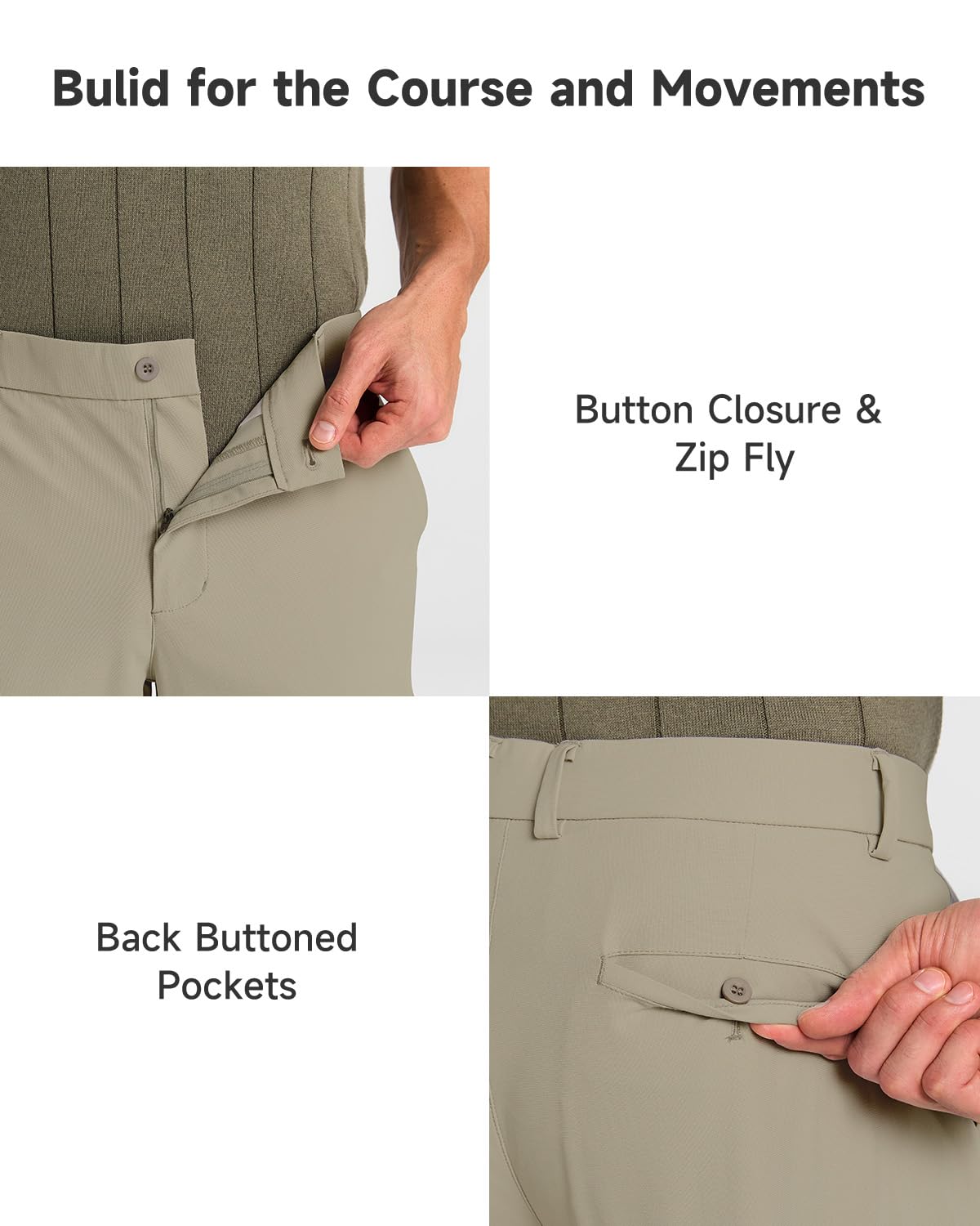 Men's Classic Fit Golf Pants - Stretch Work Dress Pants 30'' 32'' 34'' - Lightweight Casual Pants with Pockets - Perfect for Golf, Office & Business Casual Wear