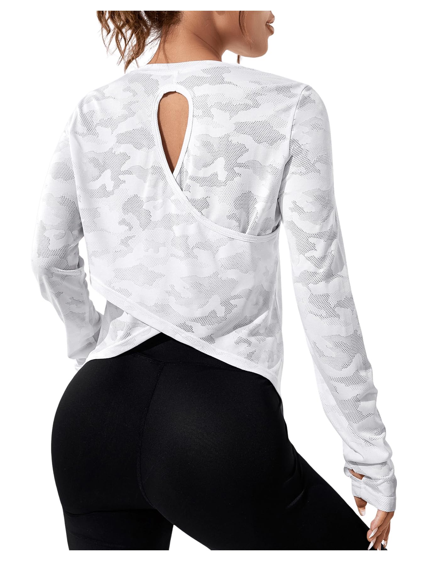SweatyRocks Women's Lightweight Long Sleeve Workout T-Shirt - Criss Cross Back Yoga Top for Running, Gym & Activewear | Moisture-Wicking & Breathable Sports Tee for Women's Fitness & Training