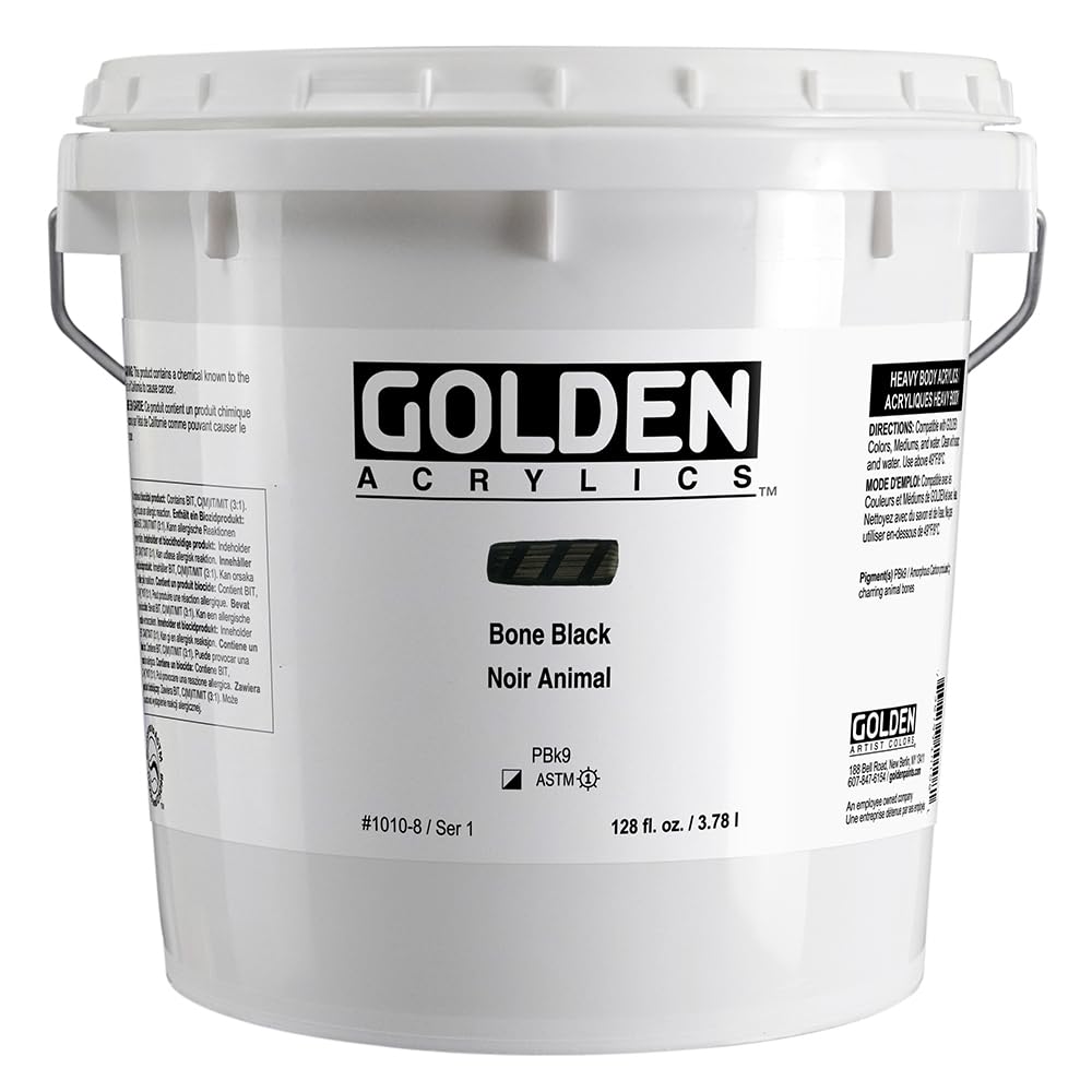 GOLDEN Heavy Body Acrylic Paint - Bone Black 128 fl oz Pail | Professional Semi-Opaque Acrylics for Artists | Perfect for Canvas Painting, Murals & Fine Art