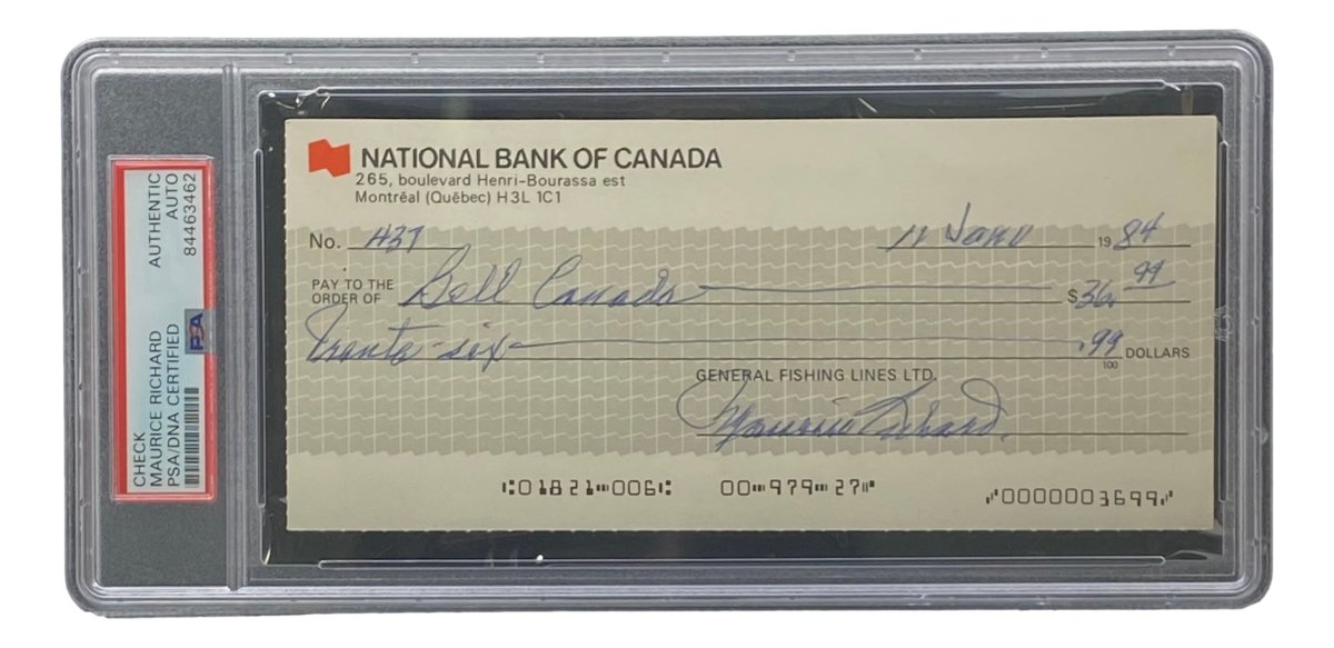 Authentic Maurice Richard Signed Montreal Canadiens Hockey Memorabilia - PSA/DNA Certified Bank Check #437 - Perfect for NHL Collectors, Hockey Fans & Sports Memorabilia Displays