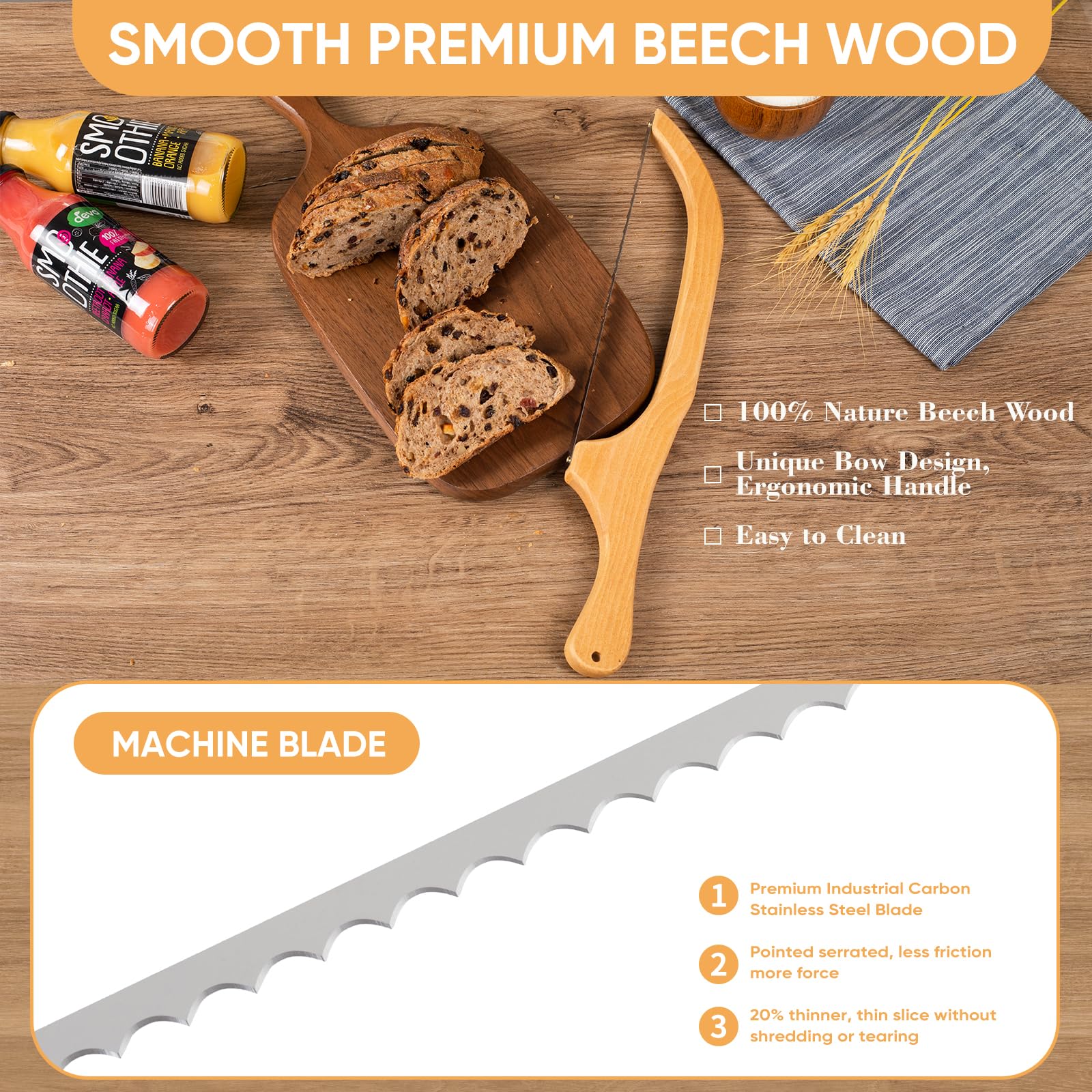 Premium Stainless Steel Bread Knife with Solid Wood Handle - Perfect for Sourdough, Homemade Bread & Artisan Loaves | Ideal Gift for Bakers & Kitchen Enthusiasts | Great for Slicing, Serving & Bread Making
