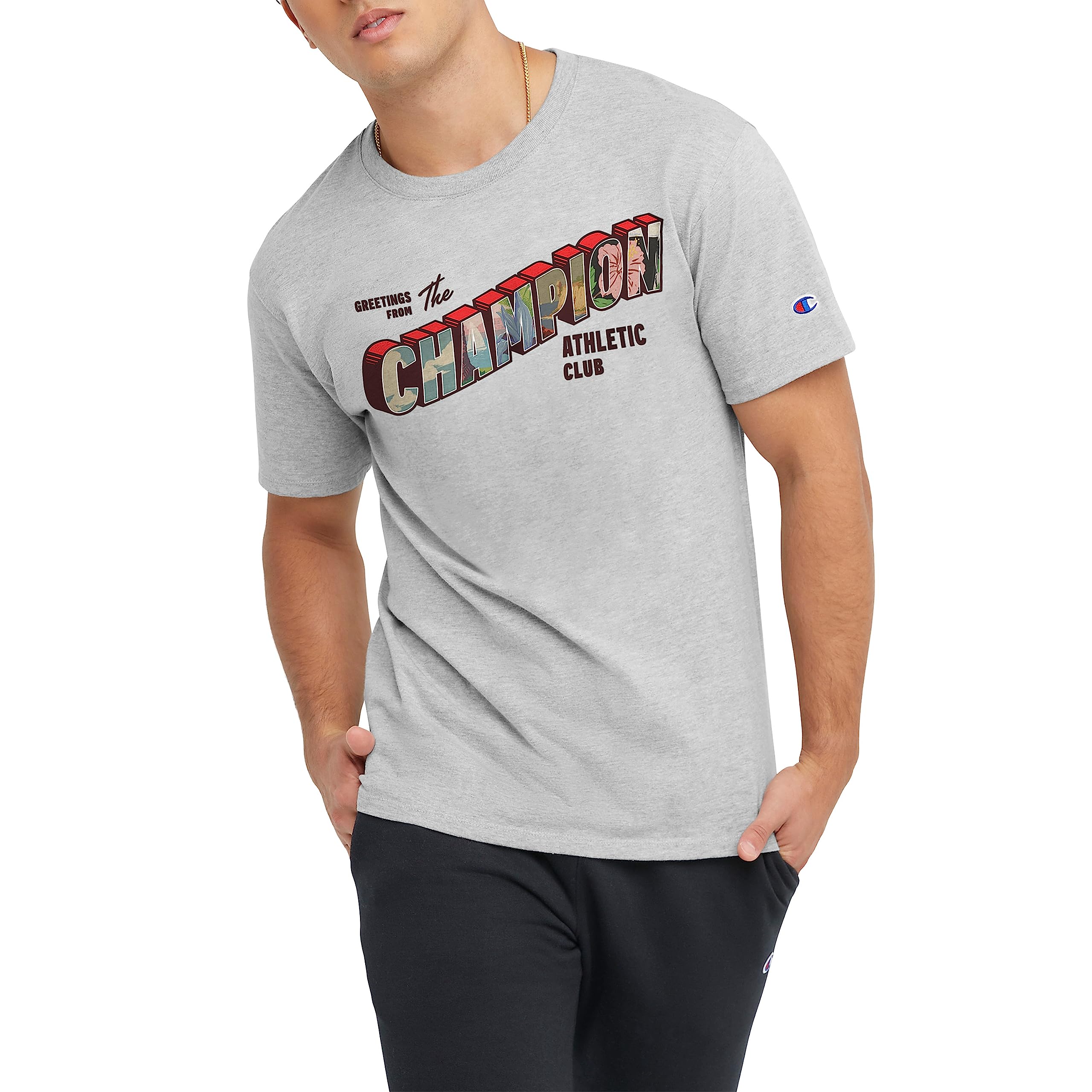 Champion Men's Cotton Midweight Crewneck T-Shirt - Soft Graphic Script Tee for Casual Wear, Gym & Everyday Outfits