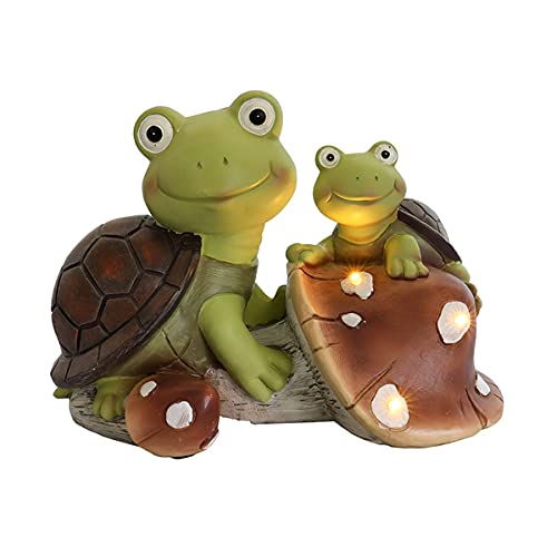 Solar Powered Cute Frog & Turtle Garden Statue - LED Lighted Resin Animal Sculpture for Patio, Lawn, Yard, and Outdoor Decor | Perfect for Garden Pathways, Flower Beds & Backyard Landscaping