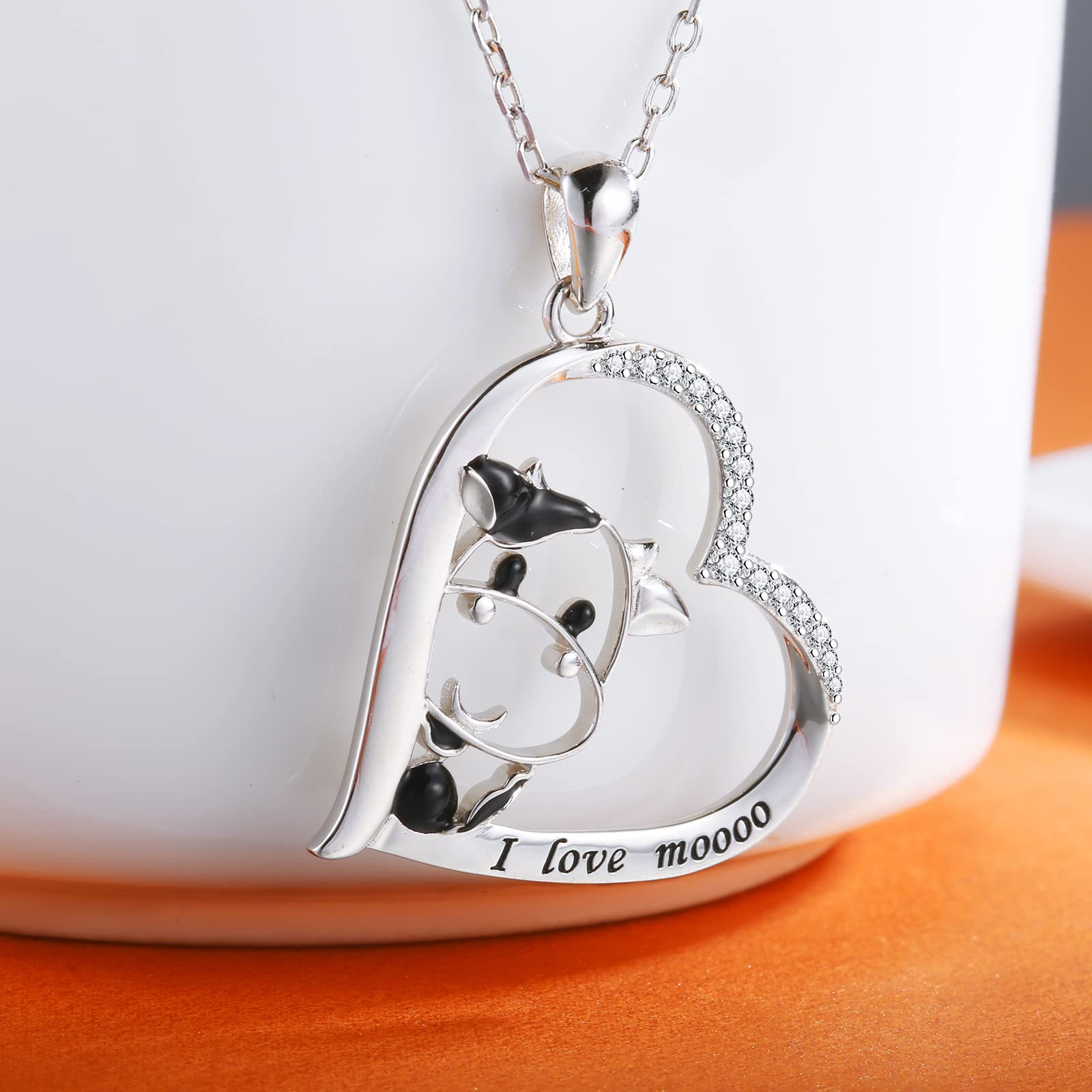 925 Sterling Silver Cow Necklace & Earrings Set - Cow Print Jewelry for Women & Girls | Birthday Gift for Her | Farmhouse Chic Style, Boho Fashion Accessory, Western Theme Outfit Jewelry