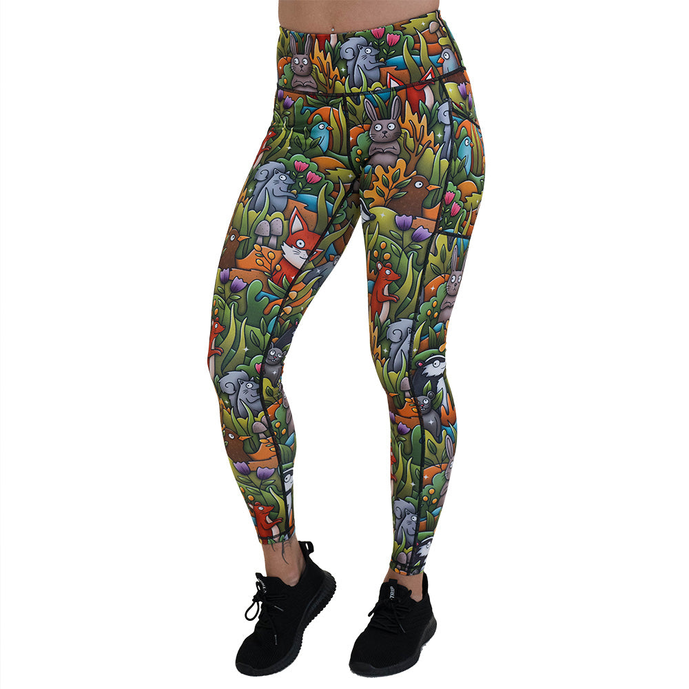 Woodland Creatures Leggings for Women - Cute Animal Print Yoga Pants with Fox, Deer & Owl Design - Perfect for Yoga, Workout & Casual Wear