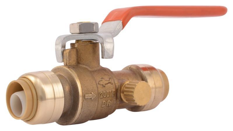 SharkBite 3/4 Inch Brass Ball Valve with Drain - 22305LFCA - Push-to-Connect Plumbing Fitting for Water Supply Lines, Irrigation Systems & Home Repairs