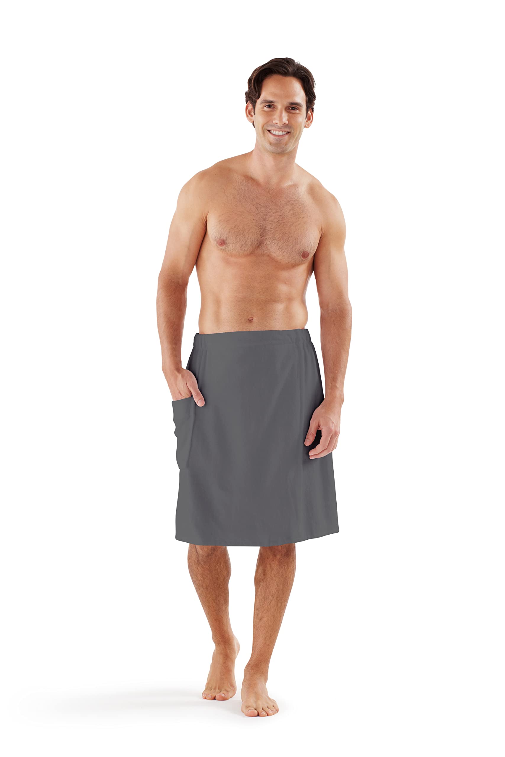 Boca Terry 100% Cotton Men's Bath Towel Wrap with Elastic Waist - Adjustable & Secure for Shower, Spa, Sauna, Gym, Beach & Pool Use