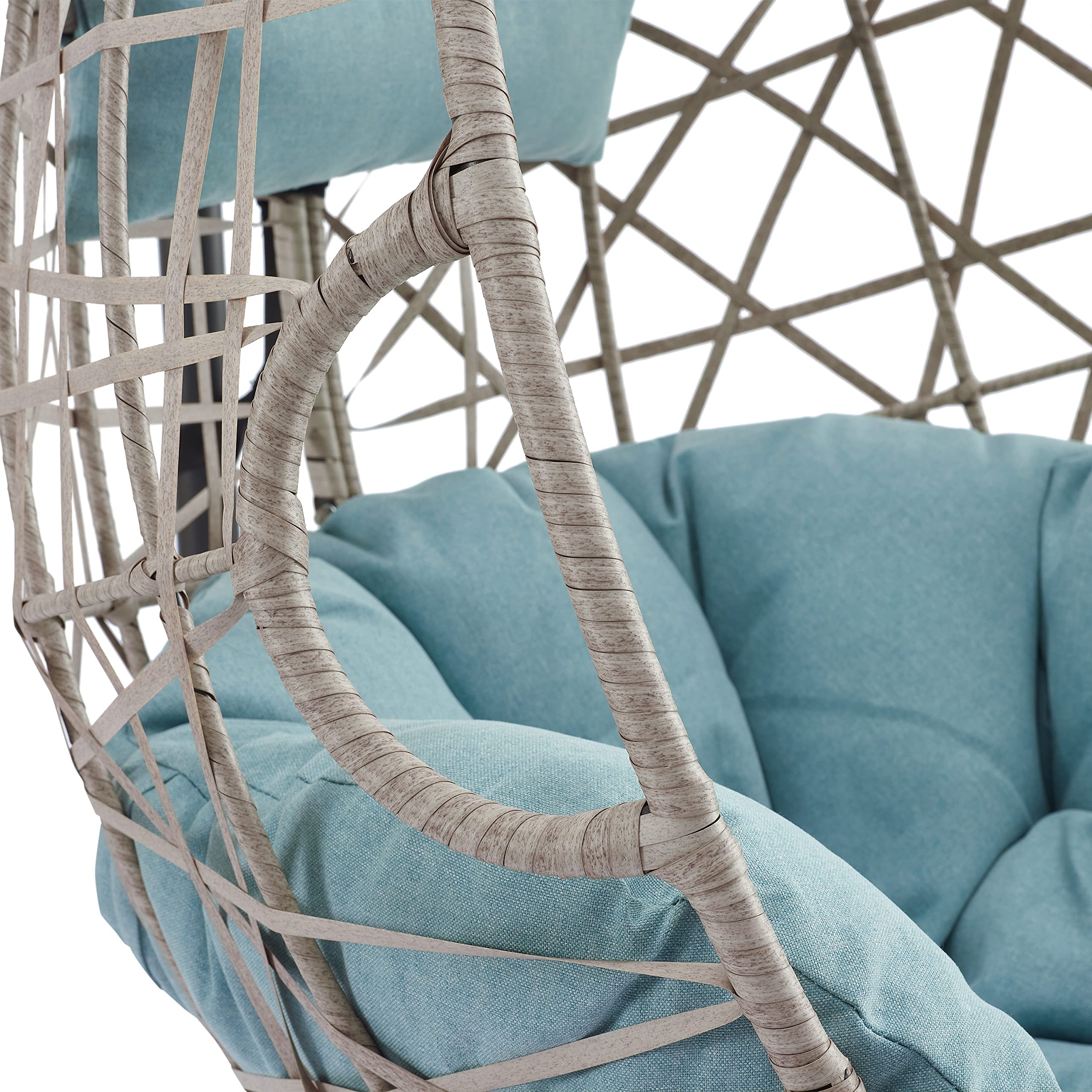 Ulax Furniture Egg Chair - Hanging Swing Chair with Stand, Outdoor Patio Wicker Tear Drop Hammock Chair with Cushion (Blue) - Perfect for Backyard, Garden, and Balcony Relaxation