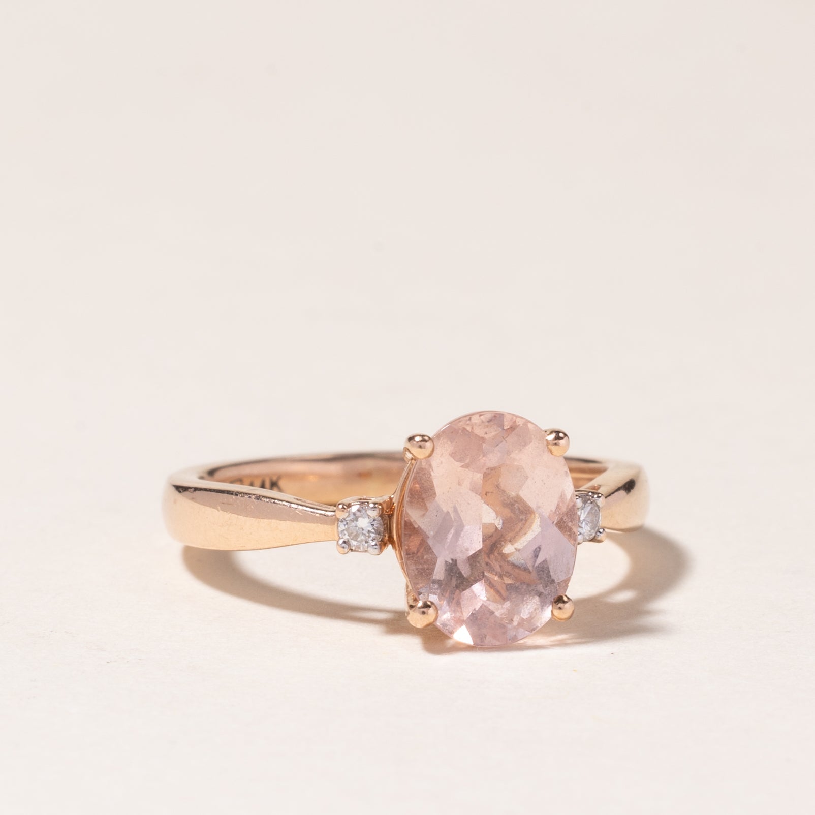 14K Rose Gold Morganite & Diamond Ring - 1.50ct Morganite & 0.04ct Diamond | Size 4.75 | Elegant Engagement, Wedding, Anniversary Gift for Her
