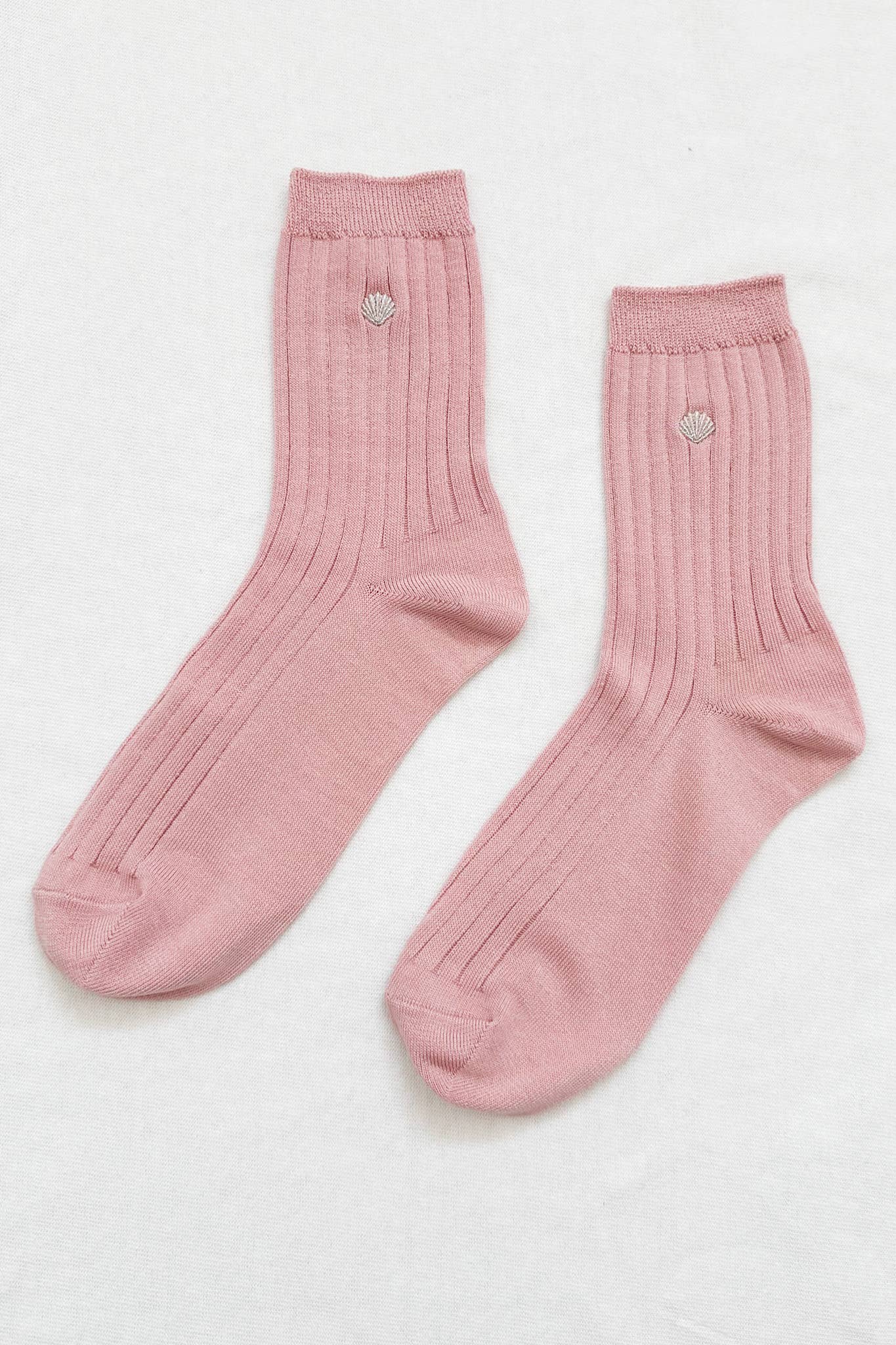 Embroidered Her Socks - Pink & Silver Seashell Design | Women's Fashion Socks for Casual Wear, Gifts & Beach Outfits