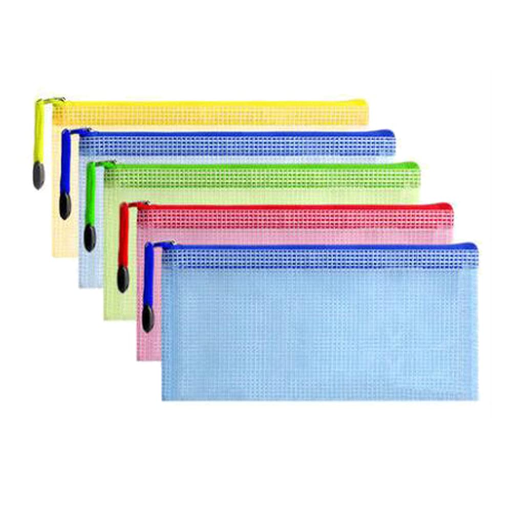 5PCS A6 Zippered Mesh Pouch - Waterproof Document Storage Bags for Office Supplies, Travel & Organization | Small Zipper Envelope File Folders for School, Home & Business Use