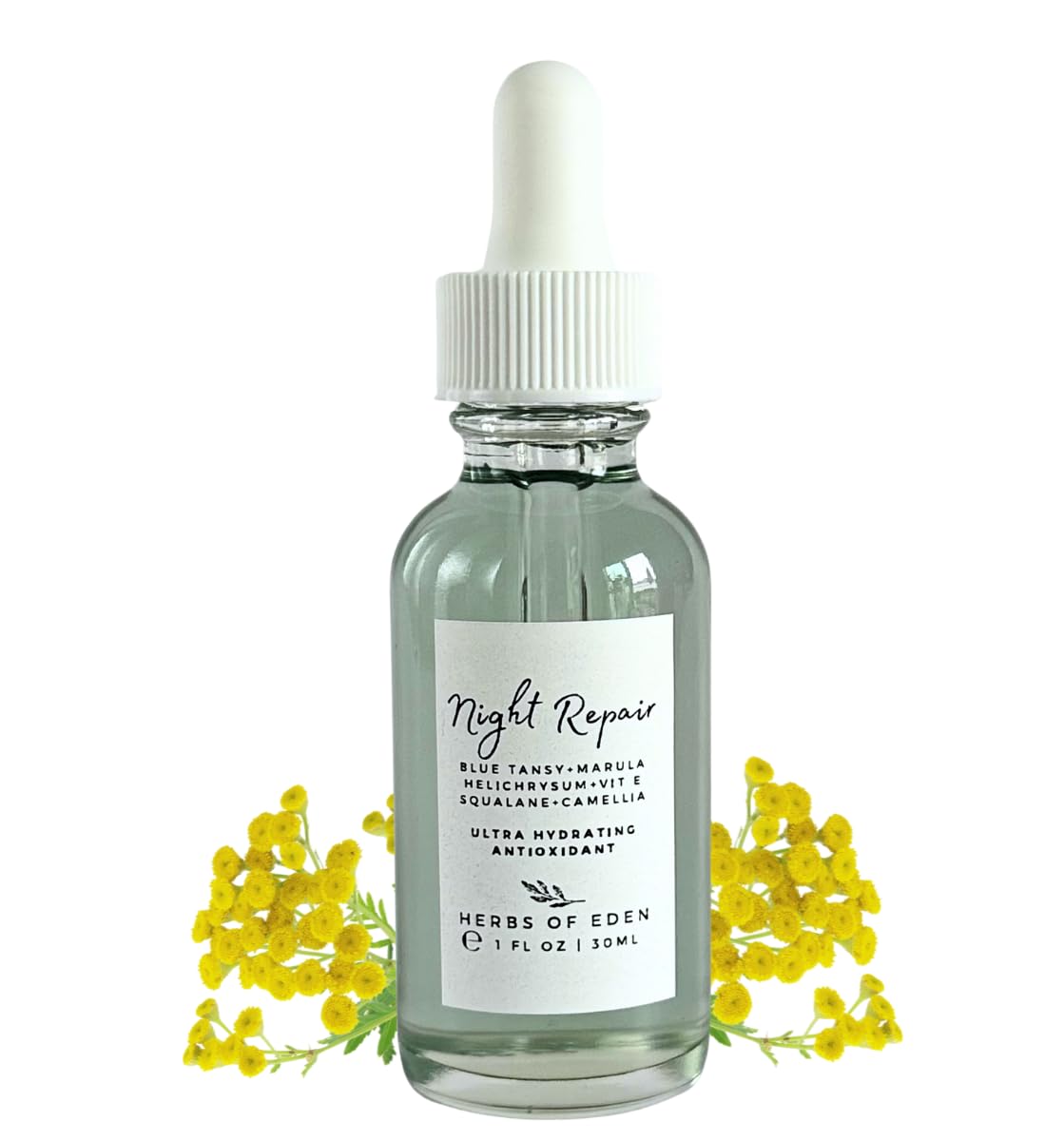 Organic Blue Tansy Night Repair Face Serum with Squalane - Anti-Aging Collagen Booster for Glowing Skin | Pore Minimizer & Skin Plumping Serum | Antioxidant Rich Formula for Gua Sha & Nighttime Skincare Routine