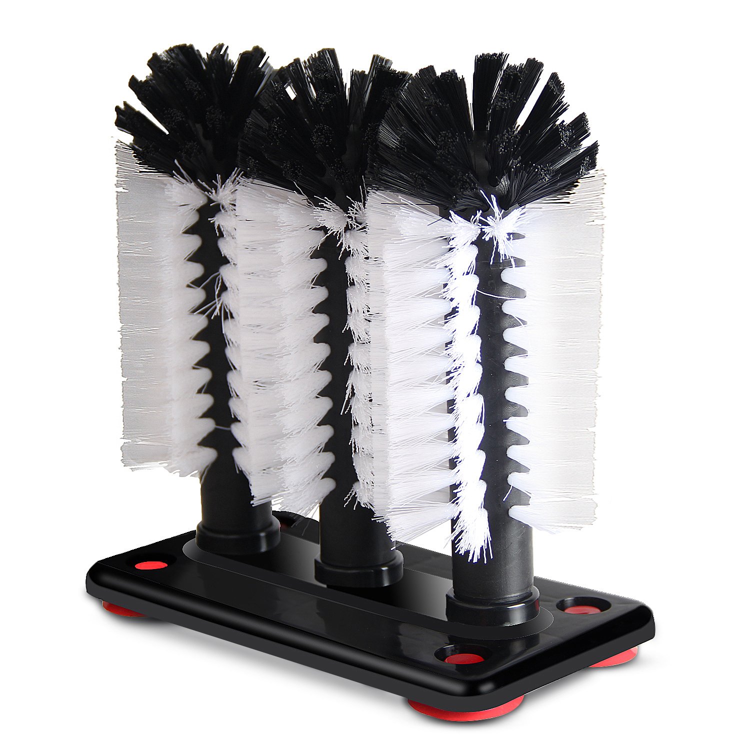 Glass Washer Brush Cleaner Set - 3 Pack with Sturdy Base for Wine Glasses, Beer Mugs & Bottles - Perfect for Home Bars, Restaurants & Dishwashing Stations