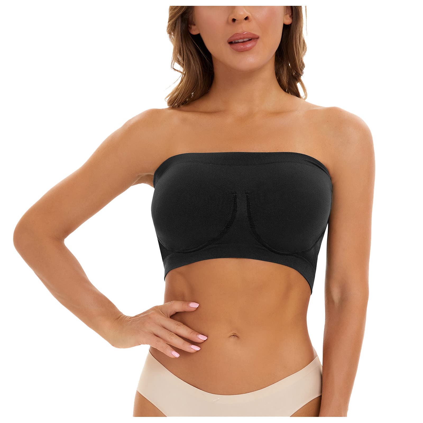4-Pack Stretchy Strapless Bras for Women - Supportive Seamless Wire-Free Bandeau Bralette, Breathable Crop Sports Bra for Yoga, Gym, Running & Everyday Wear