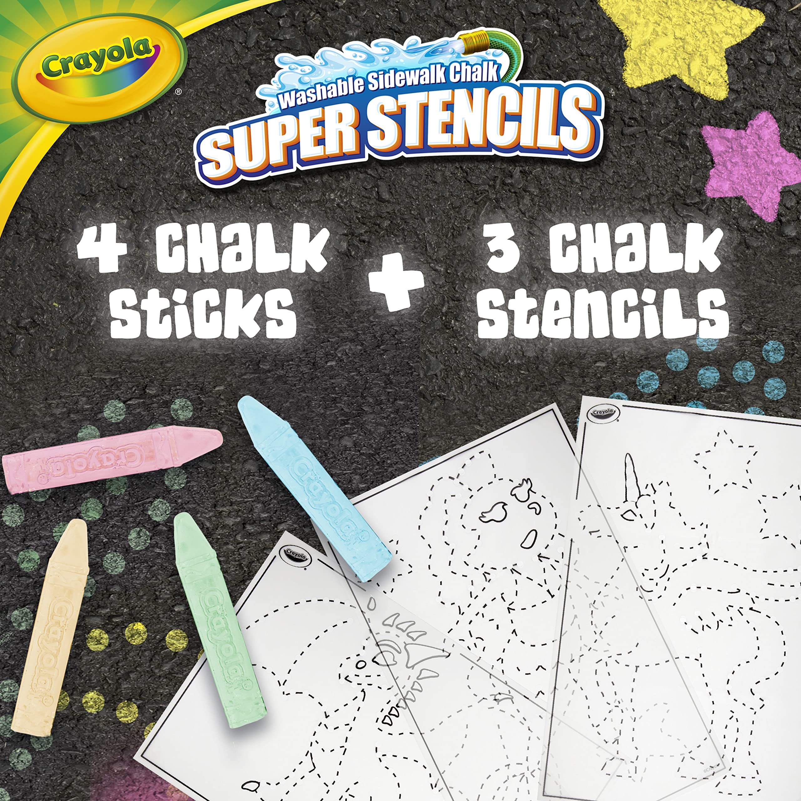 Crayola Super Stencils Magical Creatures Set (3ct) - Large Washable Sidewalk Chalk for Kids Ages 4+ | Outdoor Play, Birthday Gifts, Summer Activities, Creative Drawing Fun