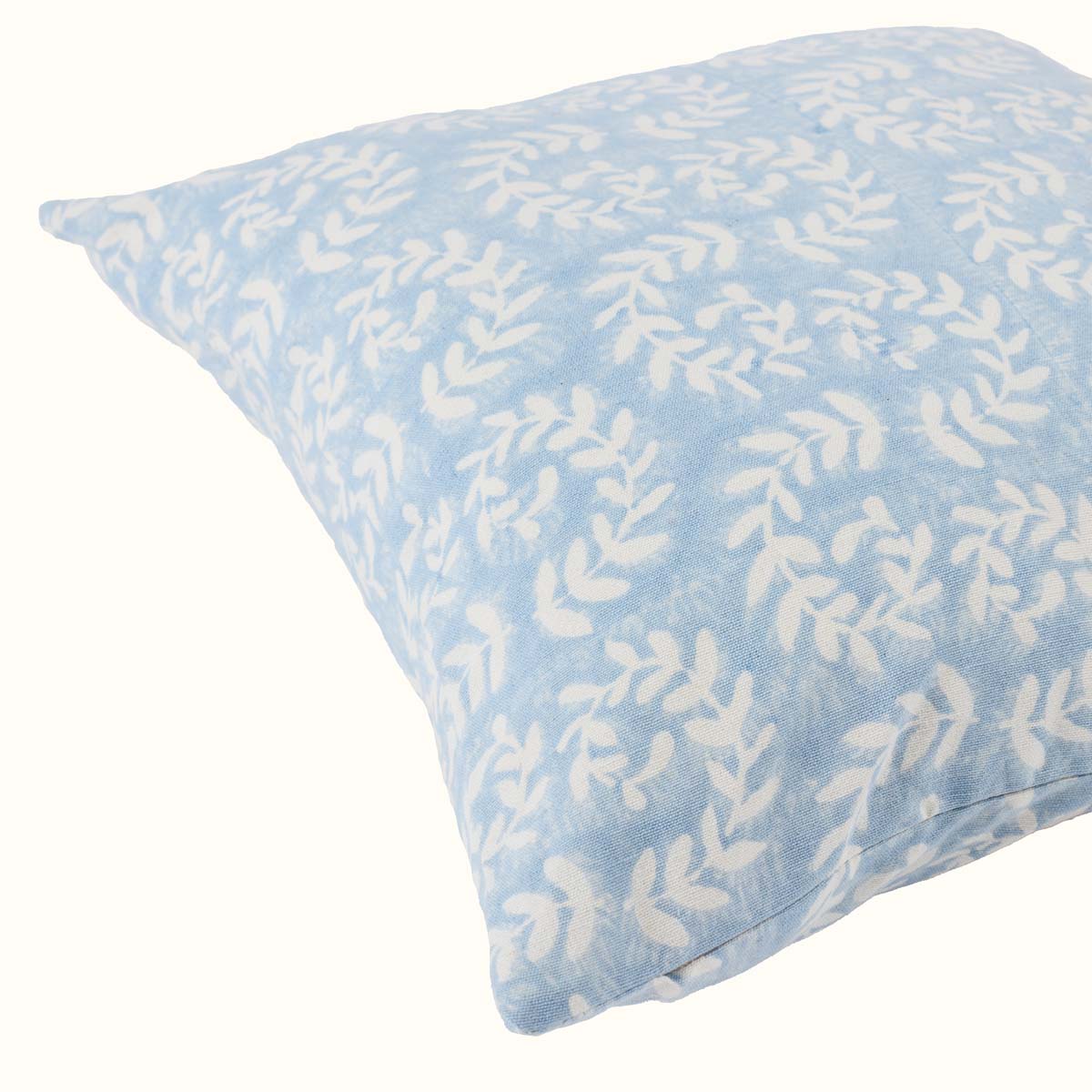 Hand Block Printed Ashdown Cushion Cover - Cool Blue Cotton Pillow Case for Sofa, Bed & Home Decor - Boho Chic Living Room & Bedroom Accessories