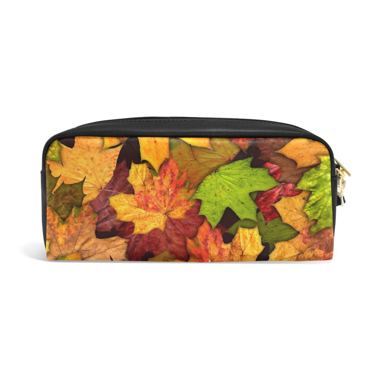 ZZKKO Genuine Leather Pencil Case with Zipper - Autumn Leaves Design, Stationery Organizer for School & Office, Makeup Bag & Cosmetic Pouch for Travel | Perfect Gift for Students & Professionals