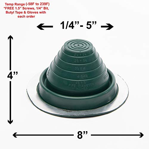 EAGLE 1 EPDM Flexible Roofing Pipe Flashing Boots - Adjustable Roof Pipe Jack Boot with Round Base for Leak Protection (Standard Green, Size #3) - Perfect for Roof Vents, Plumbing Stacks & HVAC Installations