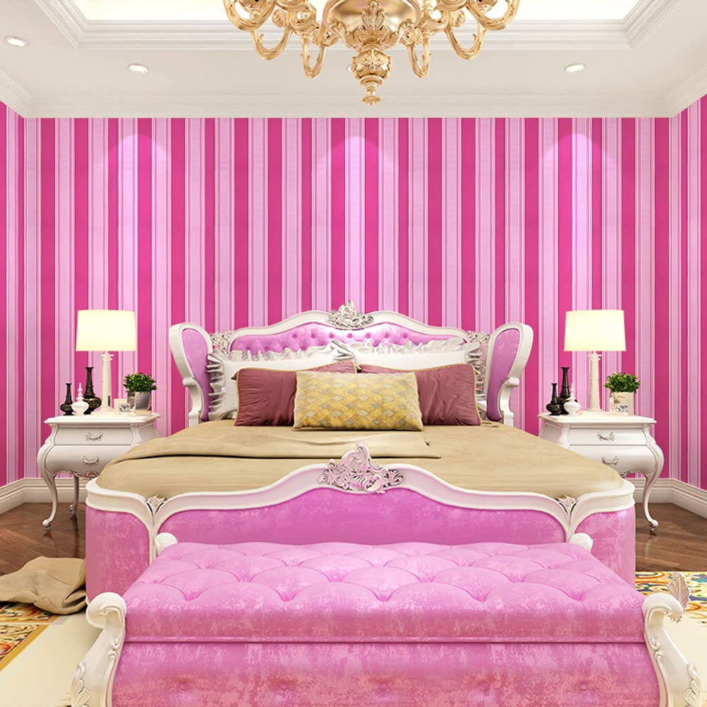 PoetryHome Self-Adhesive Vinyl Wallpaper - Rose & Pink Stripe Peel and Stick Shelf Liner for Walls, Nursery, Girls Bedroom, Cabinets, Dresser Drawers | Removable Waterproof Decal (17.7x117 Inches) | Perfect for DIY Home Decor, Furniture Upcycling & Kids Room Makeover
