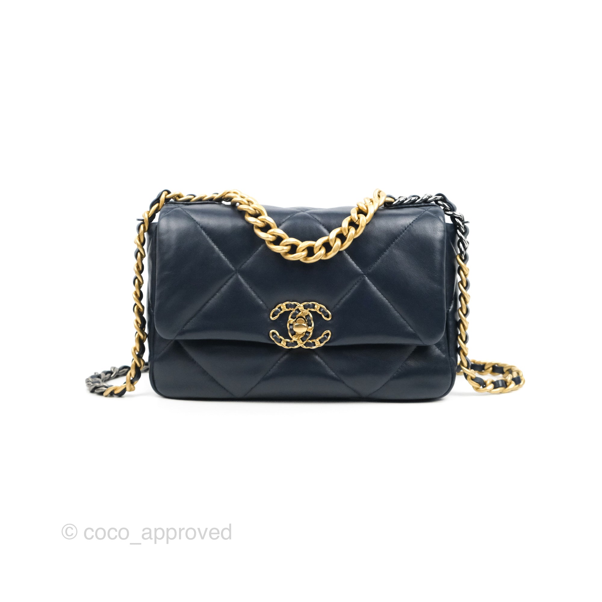 Chanel 19 Small Navy Blue Lambskin Leather Bag with Mixed Metal Hardware - Luxury Designer Handbag for Women, Perfect for Everyday Use & Special Occasions