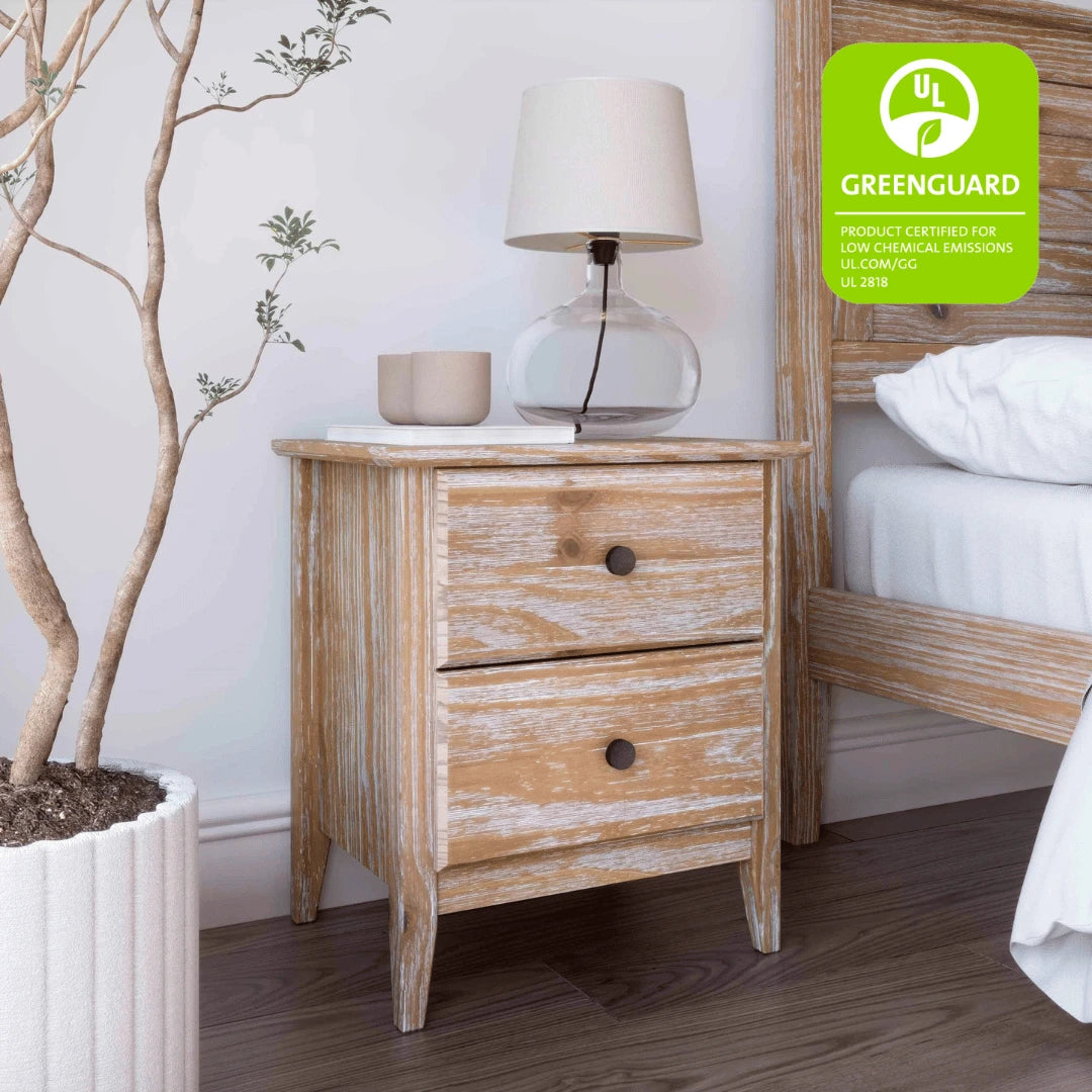 Greenport 2 Drawer Nightstand - Modern Bedside Table with Storage, Solid Wood Bedroom Furniture for Small Spaces - Perfect for Bedrooms, Dorms & Apartments