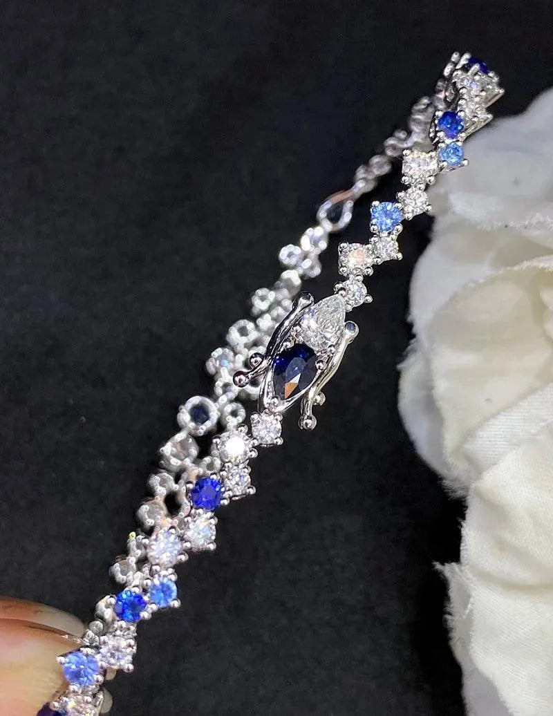 18K White Gold Bracelet with Real Natural Sapphire - Elegant Fine Jewelry for Women, Wedding Gift, Anniversary Present, Holiday Jewelry - Perfect for Special Occasions & Everyday Luxury