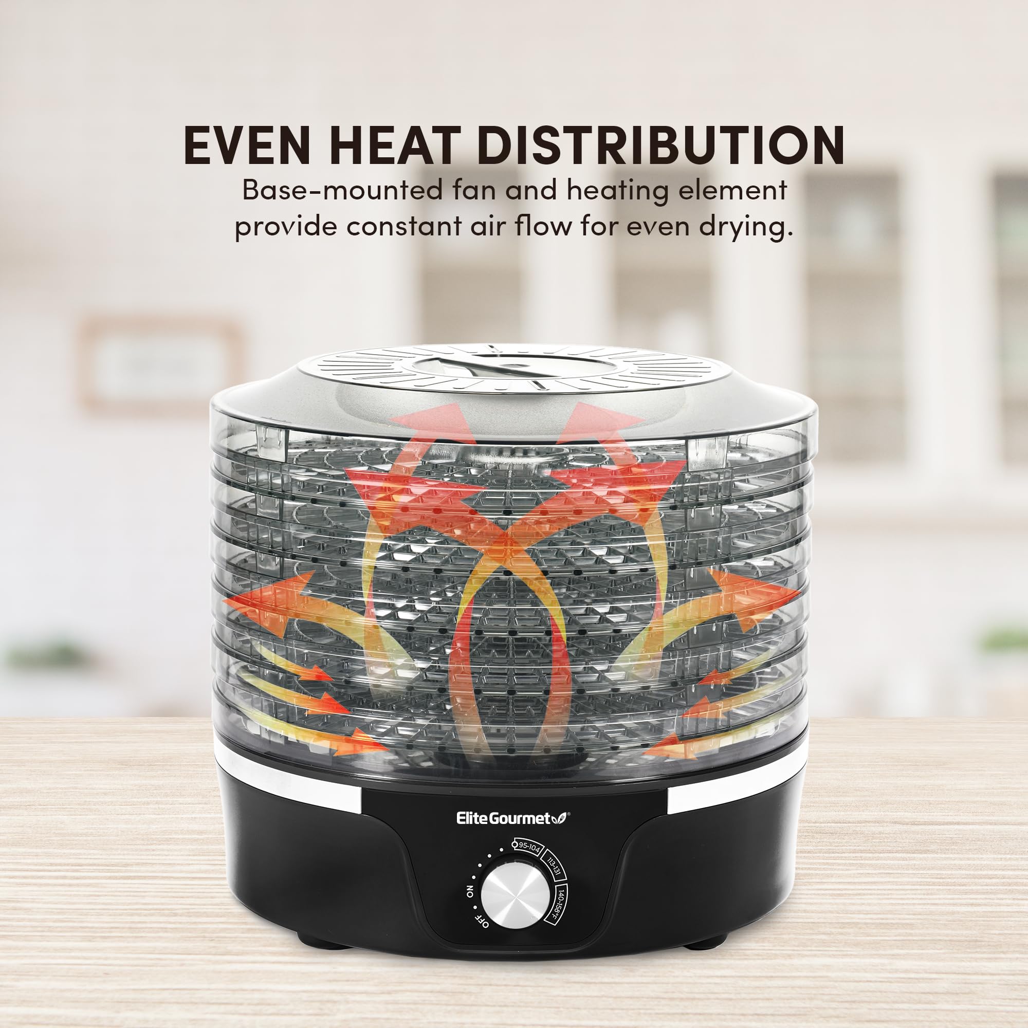 Elite Gourmet EFD319 5-Tray Food Dehydrator with Adjustable Temperature - BPA-Free 11.4