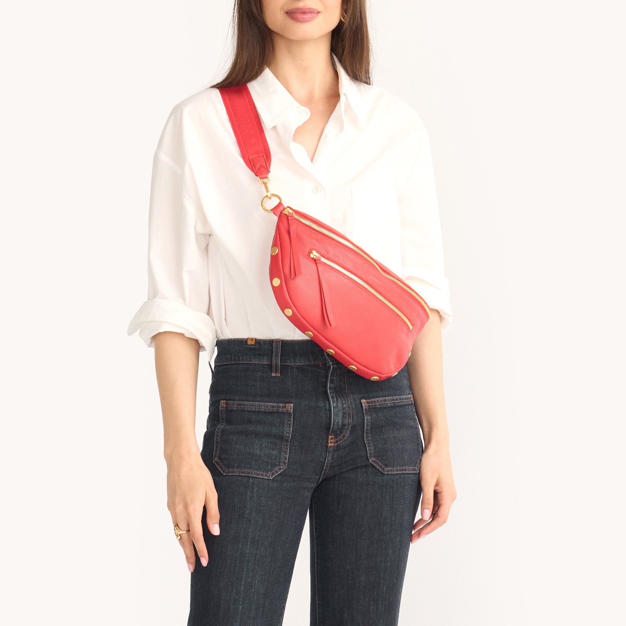 Charles Crossbody Bag for Women - Poppy Red & Brushed Gold Leather Purse with Adjustable Strap, Large Capacity | Perfect for Work, Travel & Everyday Use
