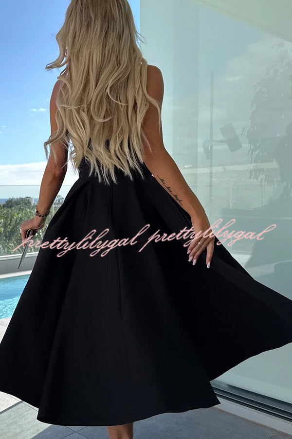 Elegant Solid Color Off Shoulder Pocket Midi Dress for Women - Summer Casual, Beach Vacation, Date Night Outfit