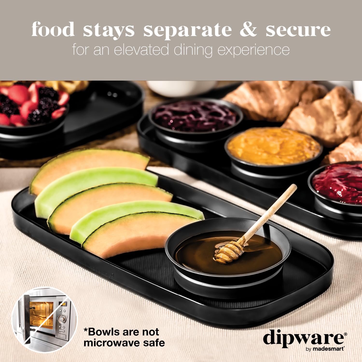 madesmart Dipware Small Serving Tray with Collapsible Removable Dip Bowl - Reusable Multipurpose Appetizer Tray for Snacks, Chips & Dips - Perfect for Parties, Picnics & Entertaining - Translucent Carbon Design