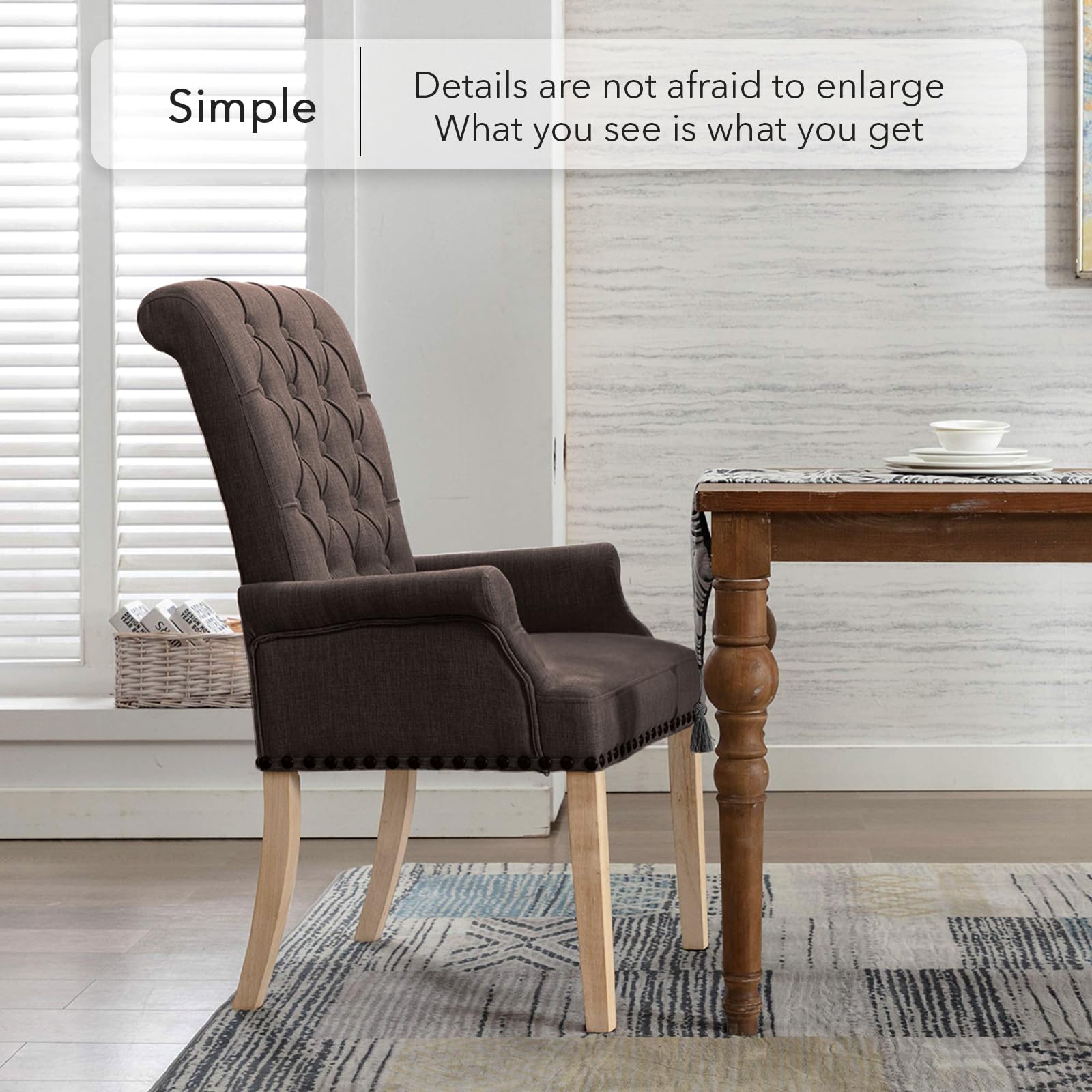 Elegant Tufted Upholstered Fabric Accent Dining Chair - Brown Club Armchair for Dining Room & Kitchen | Perfect for Formal Dining, Breakfast Nook & Home Decor