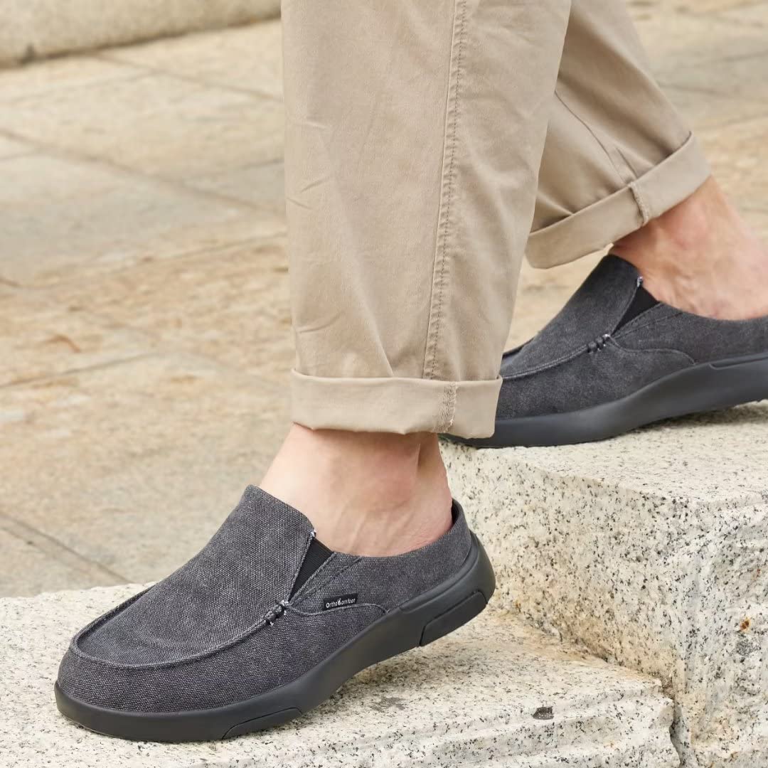 OrthoComfoot Men's Orthopedic Slip-On Loafers - Arch Support Walking Shoes for Plantar Fasciitis, Flat Feet & Heel Pain Relief - Comfortable Orthotic Casual Shoes for Work, Travel & Everyday Wear