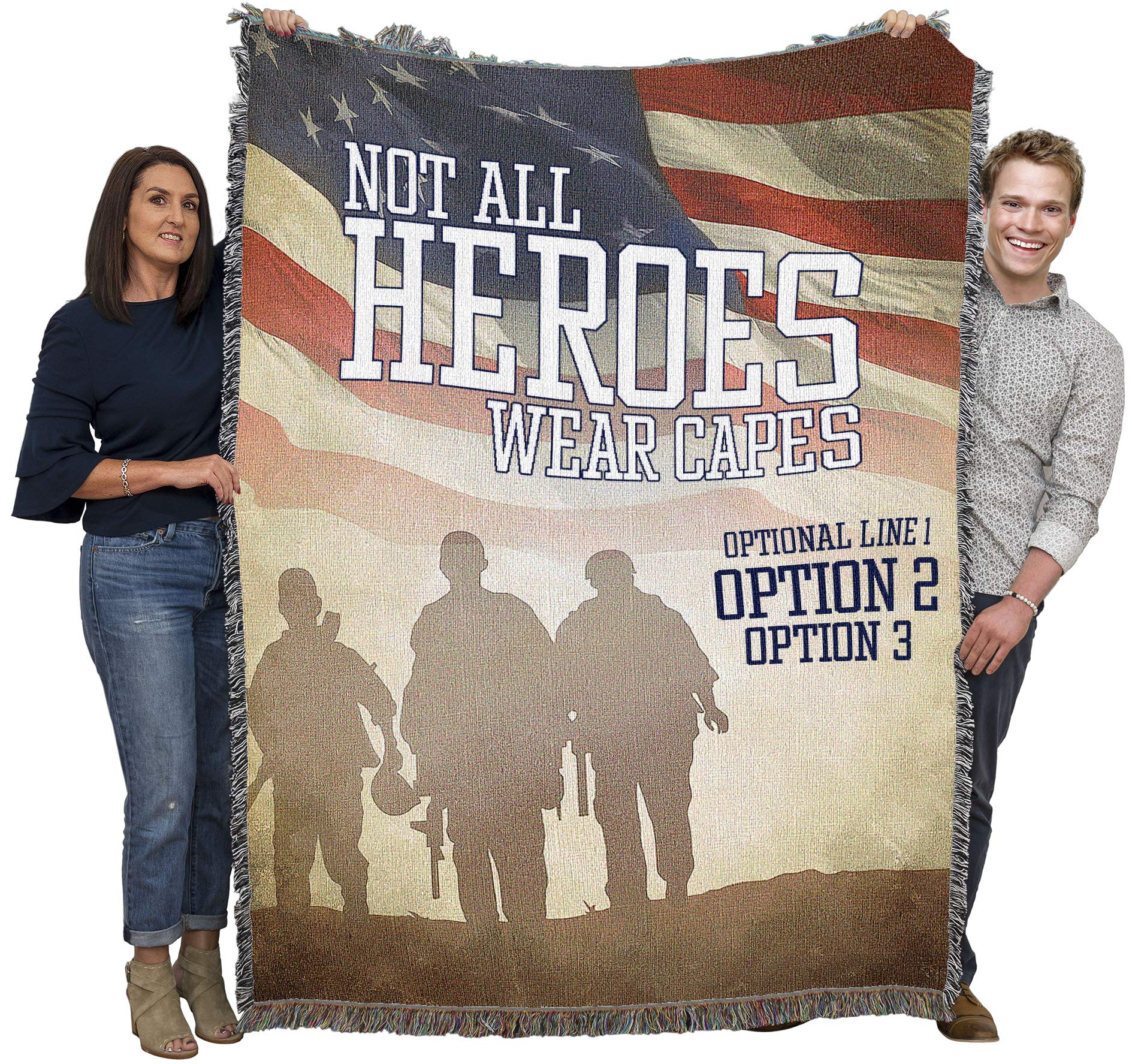 Pure Country Weavers 'Not All Heroes Wear Capes' Military Tapestry Throw Blanket - 100% Cotton Woven, Made in USA (72x54 Inches) - Perfect Gift for Veterans, Soldiers & Patriotic Home Decor