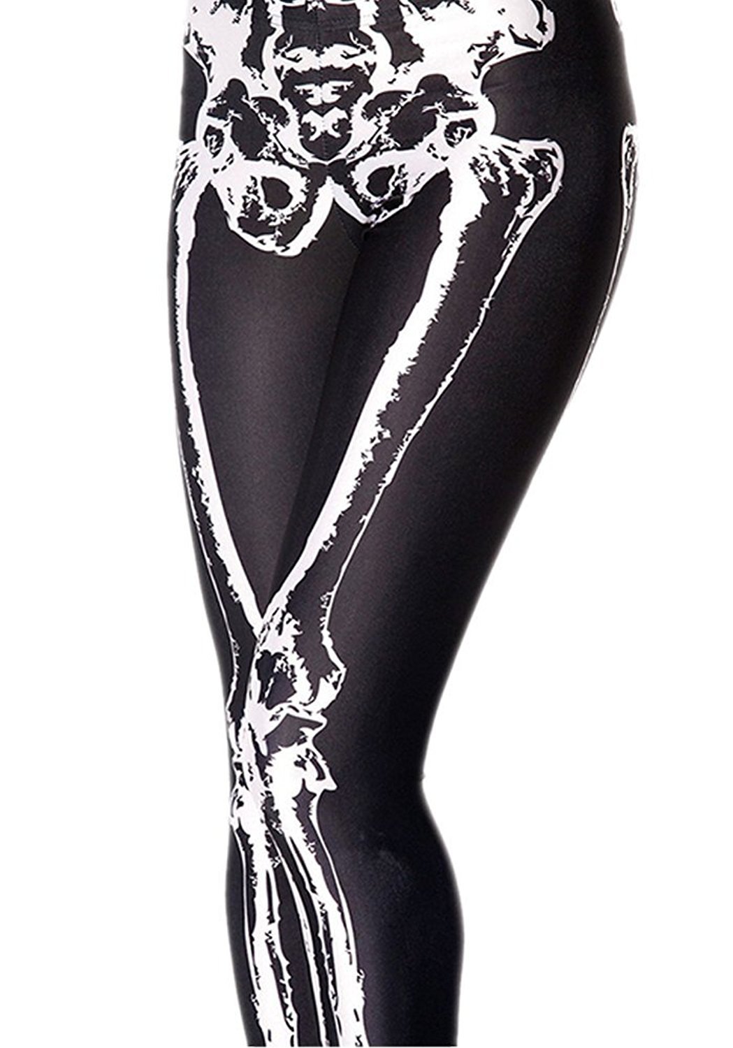 Women's Skeleton Print Leggings - Stretch Black & White Tights for Yoga & Fitness