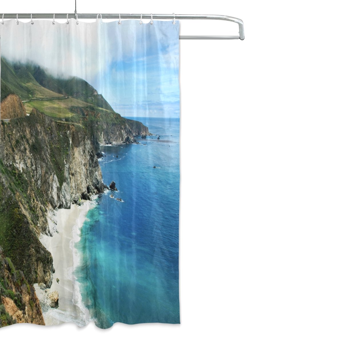 ALAZA California Coast Shower Curtain 72 x 72 Inch - Waterproof Polyester Bathroom Decor with Hooks - Perfect for Beach Theme Bathrooms & Coastal Home Decor