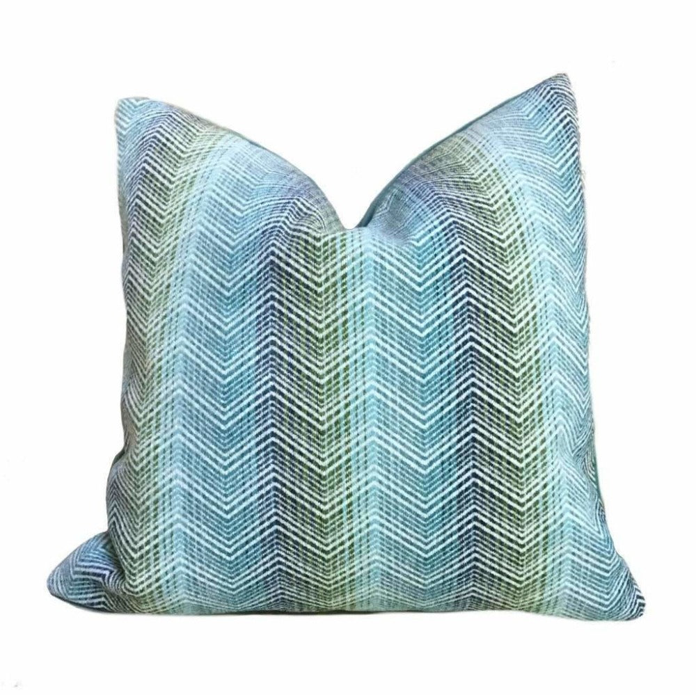 Eileen Boyd Ombre Chevron Zig Zag Aqua Blue Chenille Velvet Pillow Cover - Soft Decorative Throw Pillow Case for Sofa, Bed, Couch, Nursery & Home Decor