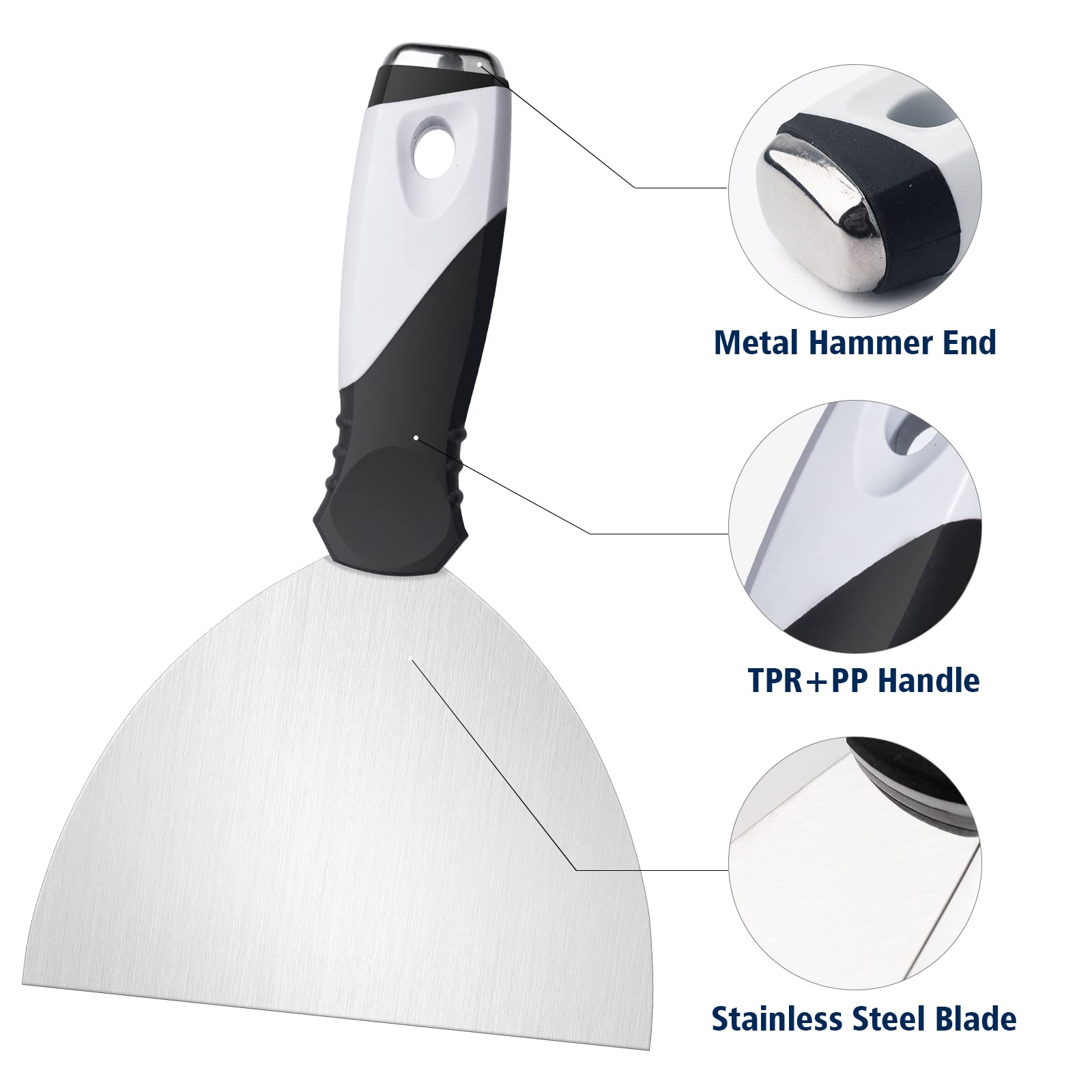 6 Inch Stainless Steel Putty Knife Scraper Tool with Hammer End - Professional Woodworking & Paint Removal Tool for DIY Projects, Home Renovation, and Wall Repair