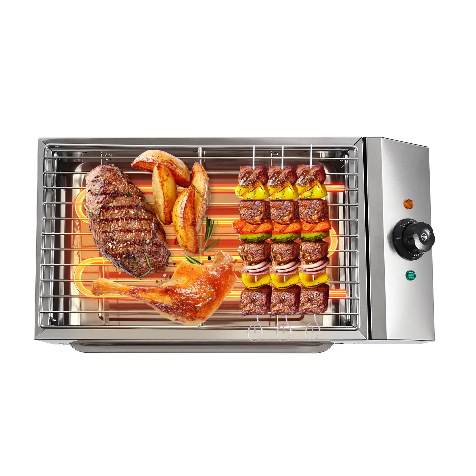 Smokeless Electric Indoor Grill with Removable Grill Plate & Oil Drip Tray - Adjustable Temperature 50-300℃/122-572℉ - Perfect for Healthy Cooking, BBQ, Steak, Burgers & Family Gatherings