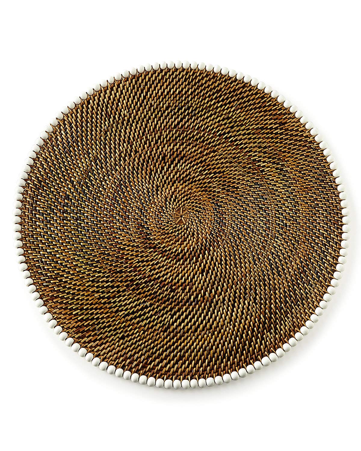 Set of 4 White Woven Round Bead-Rimmed Placemats - Elegant Table Setting for Dining Room, Kitchen, or Party Decor - Imported