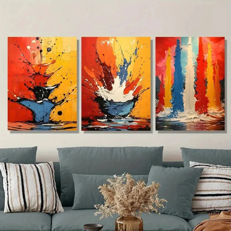 3-Piece Abstract Color Texture Oil Painting Metal Print - Ready to Hang Wall Art Decor for Living Room, Bedroom & Office