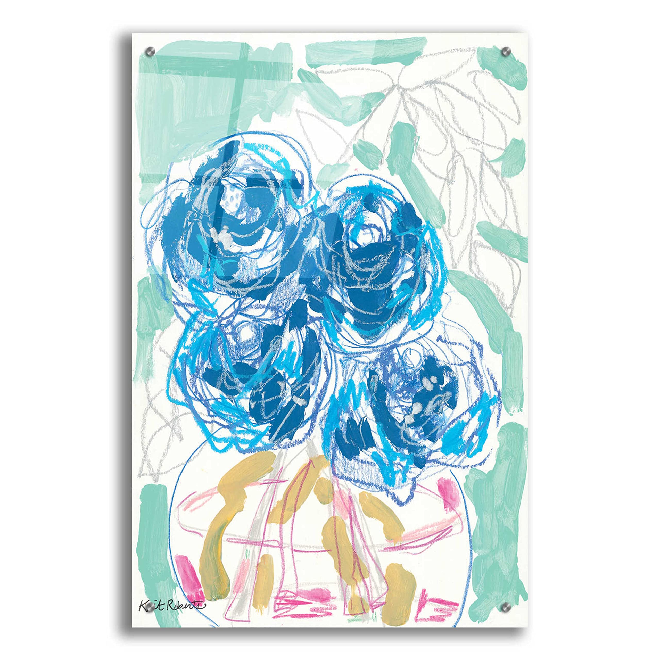 Kait Roberts 'Nightstand Blooms in Water' Acrylic Glass Wall Art - 24x36 Inches Modern Abstract Floral Painting - Perfect for Living Room, Bedroom & Office Decor