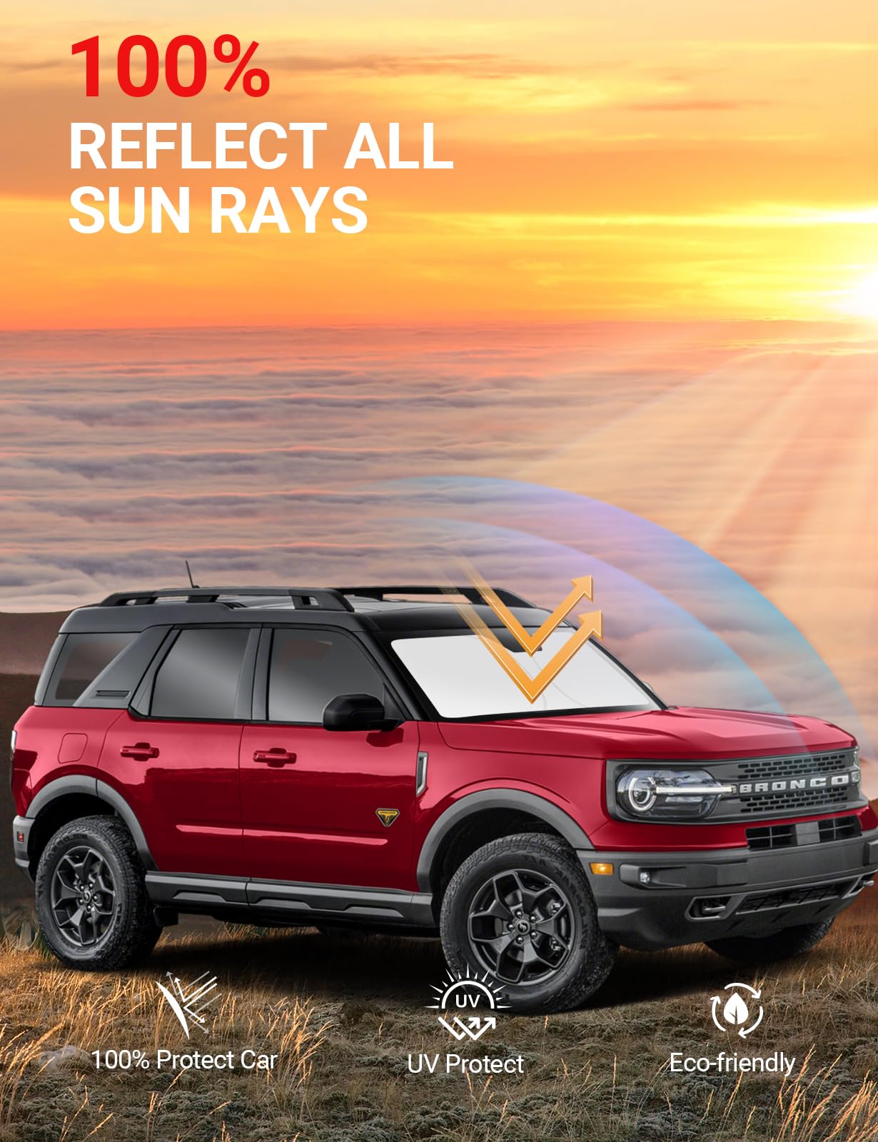 2025 Upgrade Proadsy Front Windshield Sun Shade - Foldable Car Sunshade Protector Custom Fit for Ford Bronco Sport 2021-2025 | UV & Heat Protection for Parking, Road Trips & Summer Driving