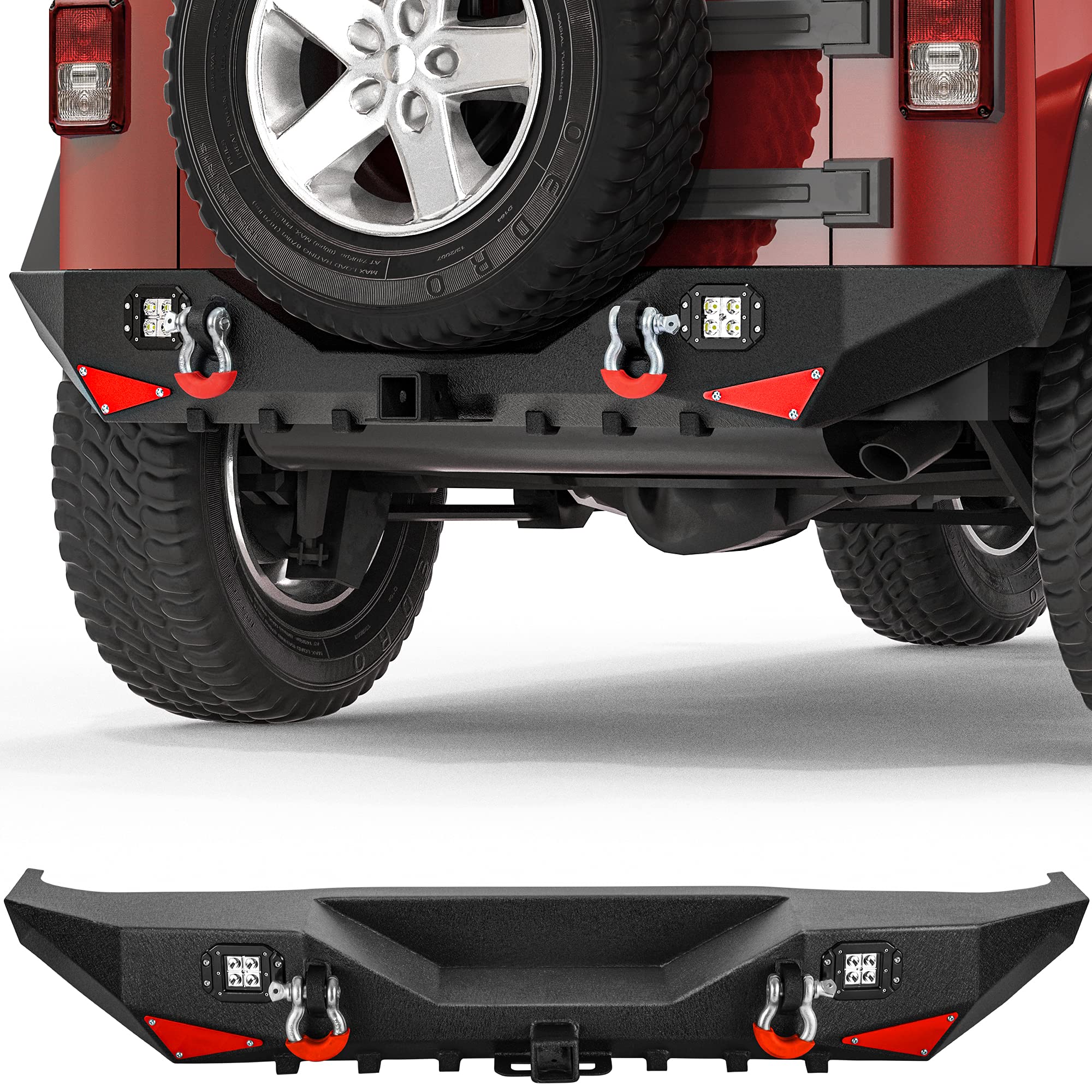 YITAMOTOR Heavy Duty Rear Bumper for Jeep Wrangler JK & JKU Unlimited (2007-2018) - Offroad Steel Bumper with 2