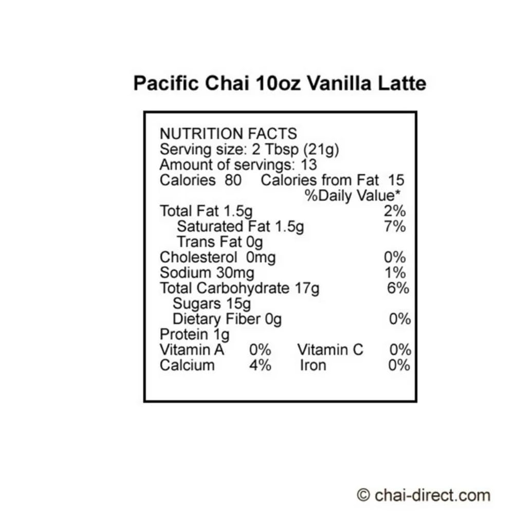 Pacific Chai Vanilla Chai Latte Powder by Indulgent Foods - Gluten Free, No Trans Fat, 3lb Bulk Pack (6 Containers) - Perfect for Coffee Shops, Offices & Home Use