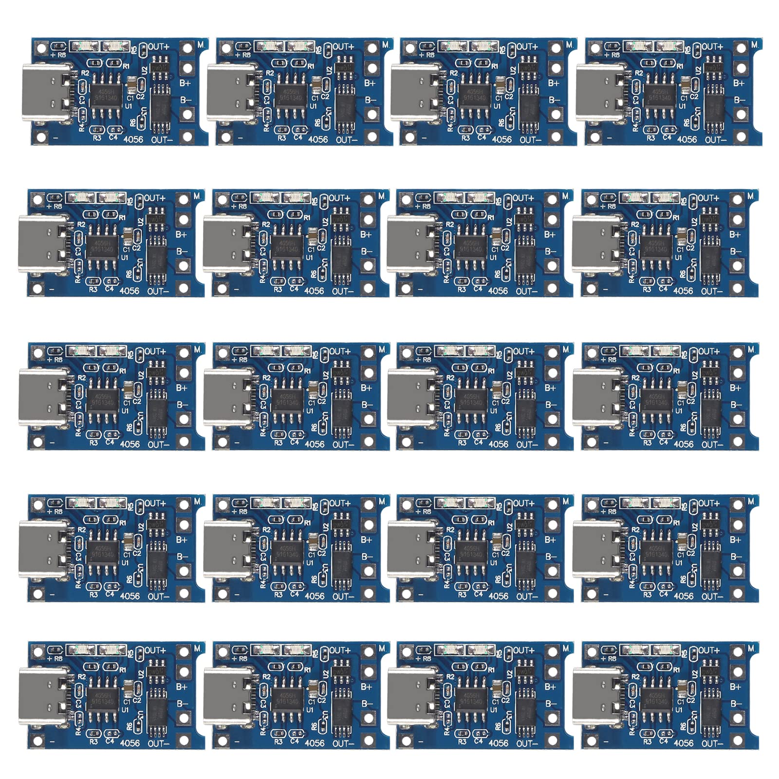 20pcs TP4056 Type-C USB 5V 1A 18650 Lithium Battery Charger Module with Dual Protection - Li-ion Charging Board TC4056A for DIY Electronics, Power Banks, and Solar Projects